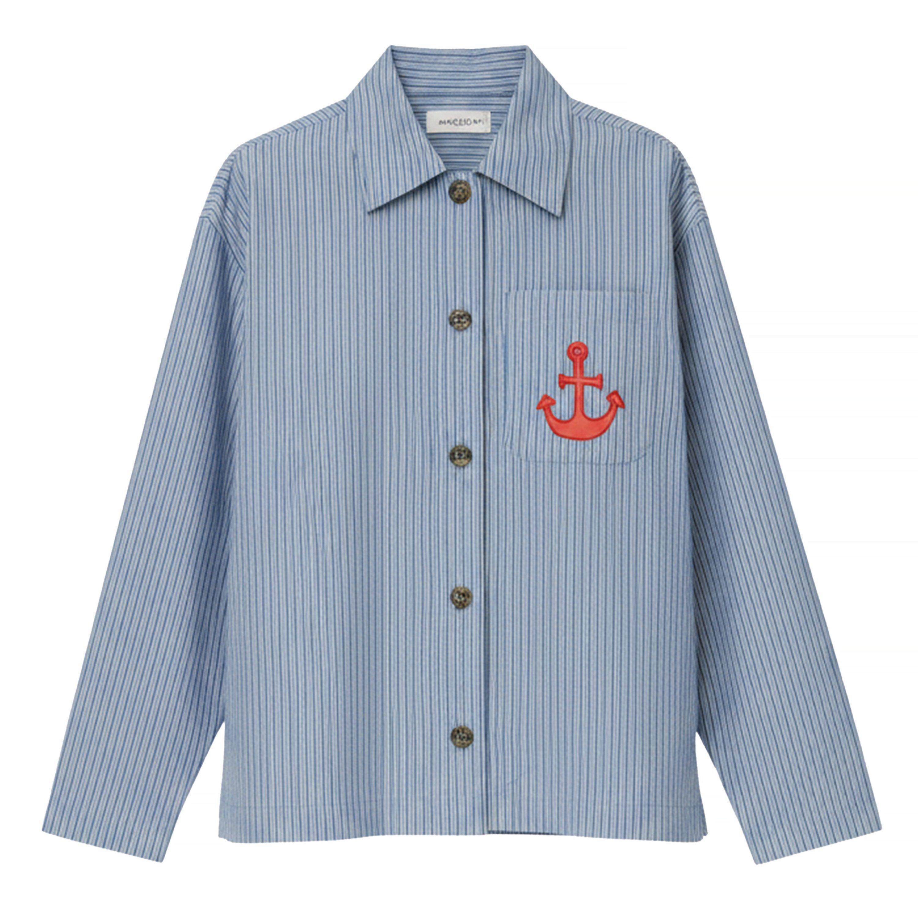 Stella Nova Stella Nova Striped Anchor Embroidered Shirt - Blue Stripes - 313 Blue Strip - Size 6 (2XS)
