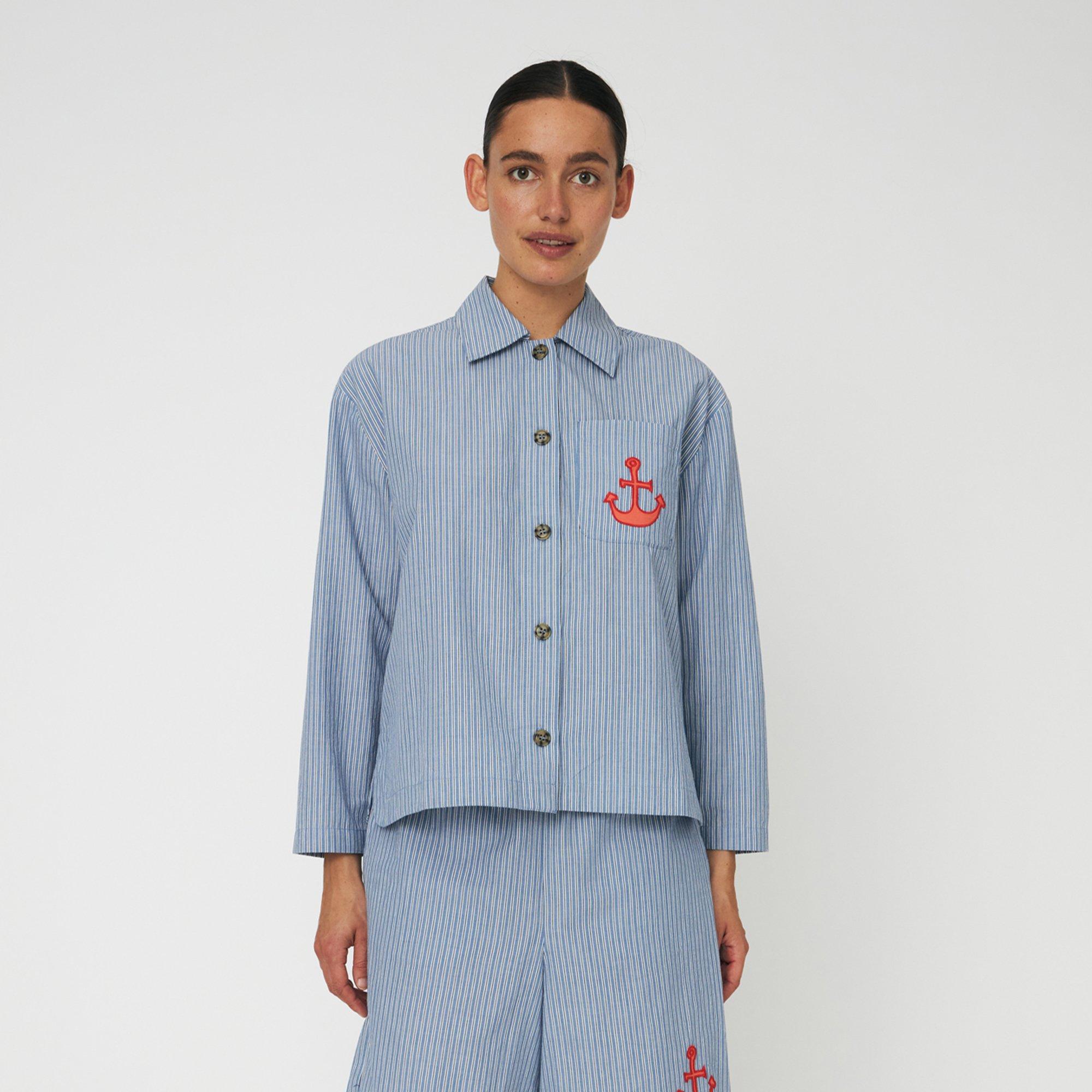 313 Blue Strip - Stella Nova - Stella Nova Striped Anchor Embroidered Shirt - Blue Stripes - 3