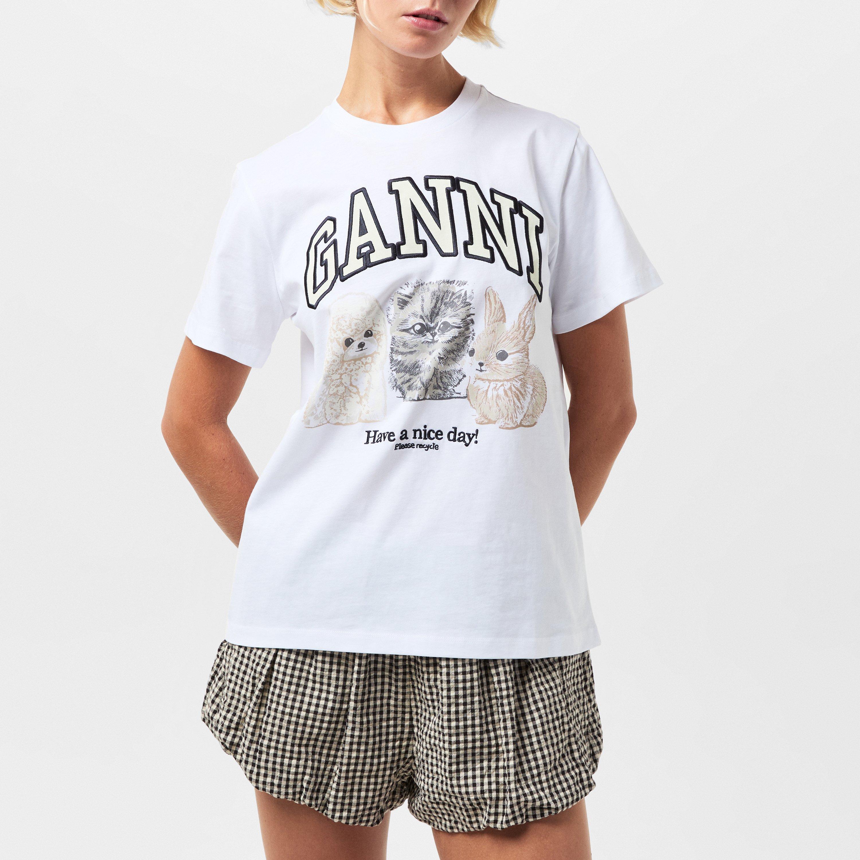 Bright White - Ganni - Women's Animal Regular Fit T-Shirt - 3