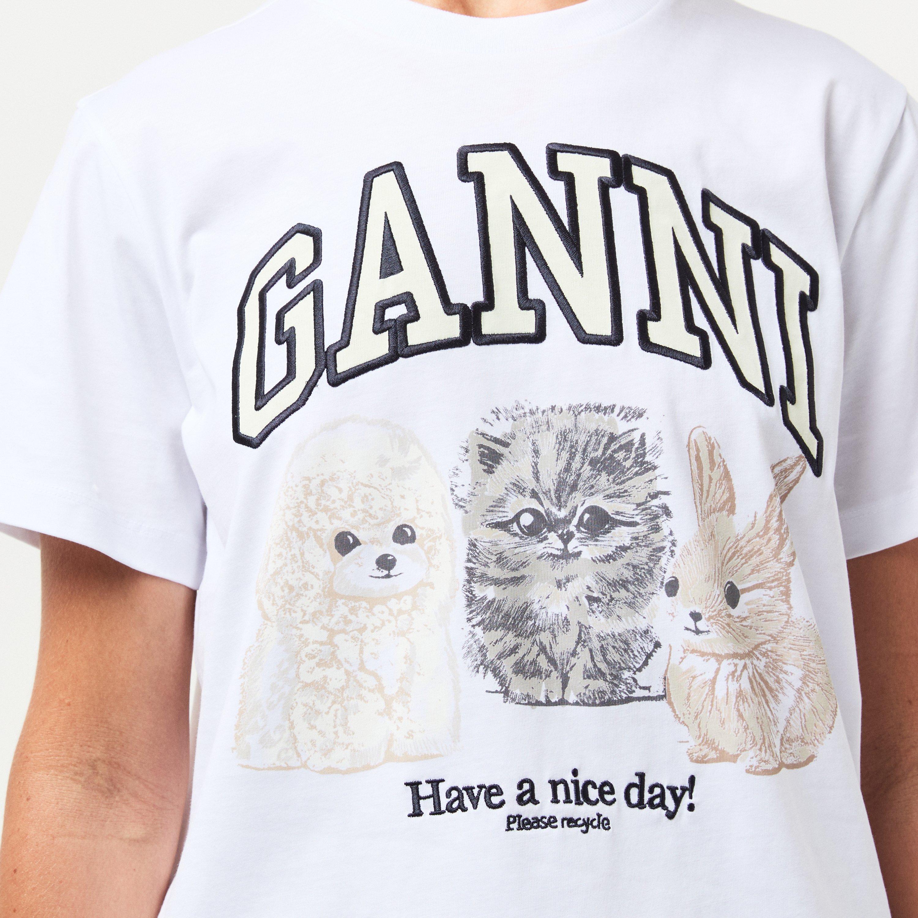 Bright White - Ganni - Women's Animal Regular Fit T-Shirt - 5