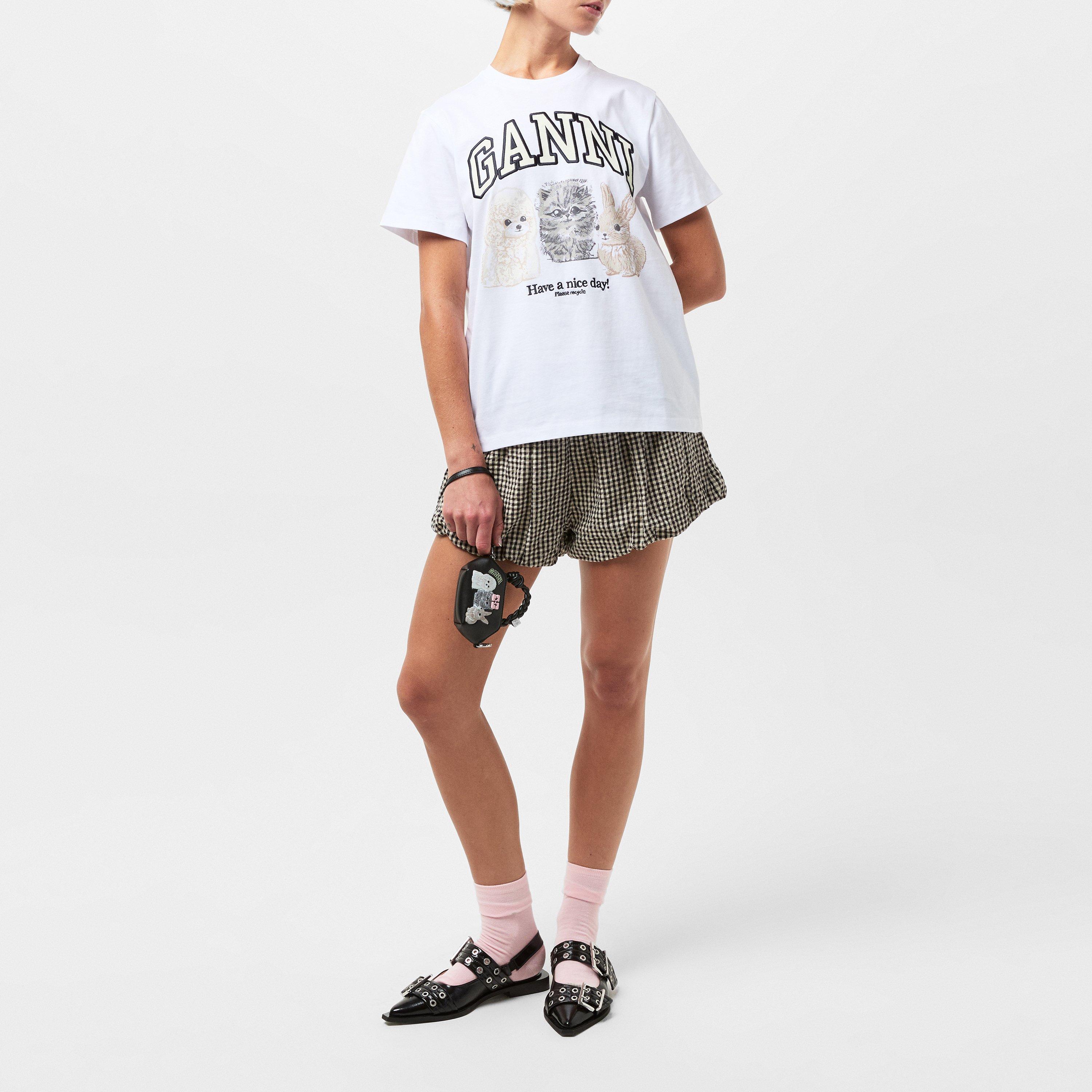 Bright White - Ganni - Women's Animal Regular Fit T-Shirt - 6