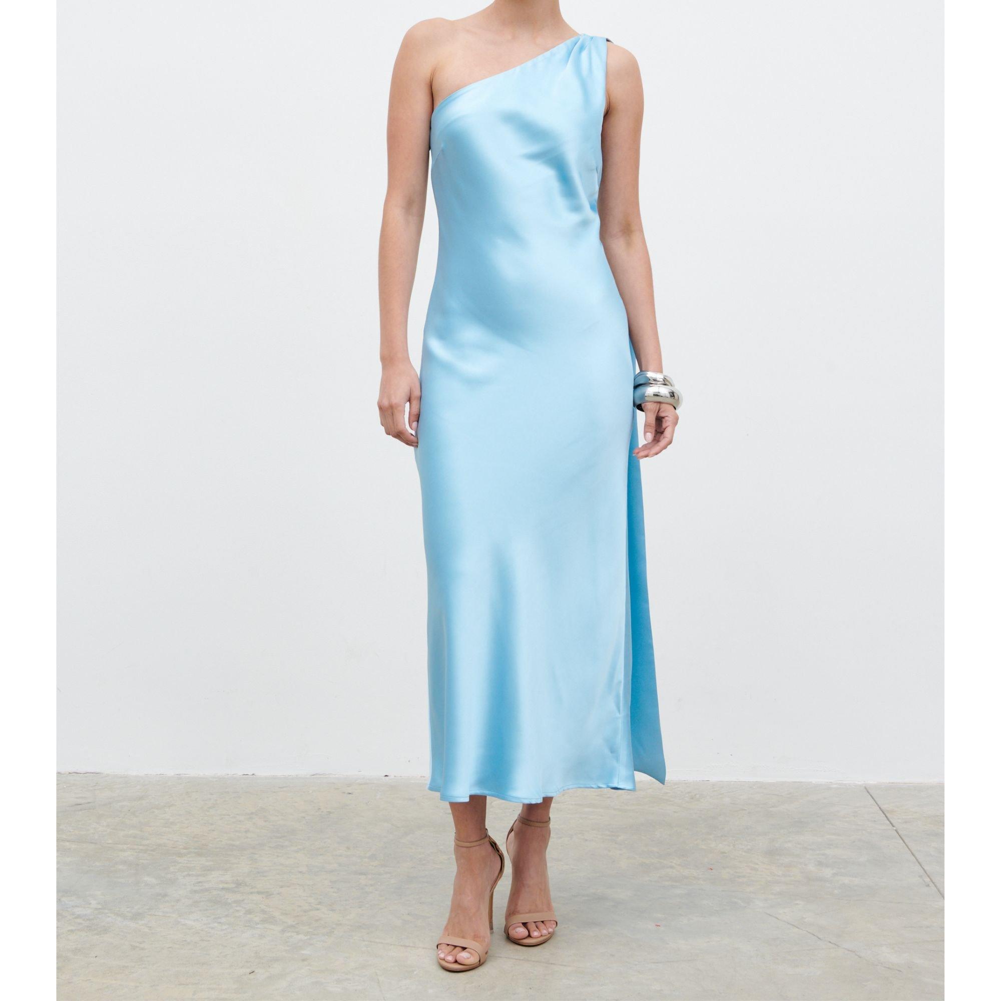 Pretty Lavish Women's Sheree One Shoulder Scarf Long Maxi Dress - Sky Blue - 12 (M)