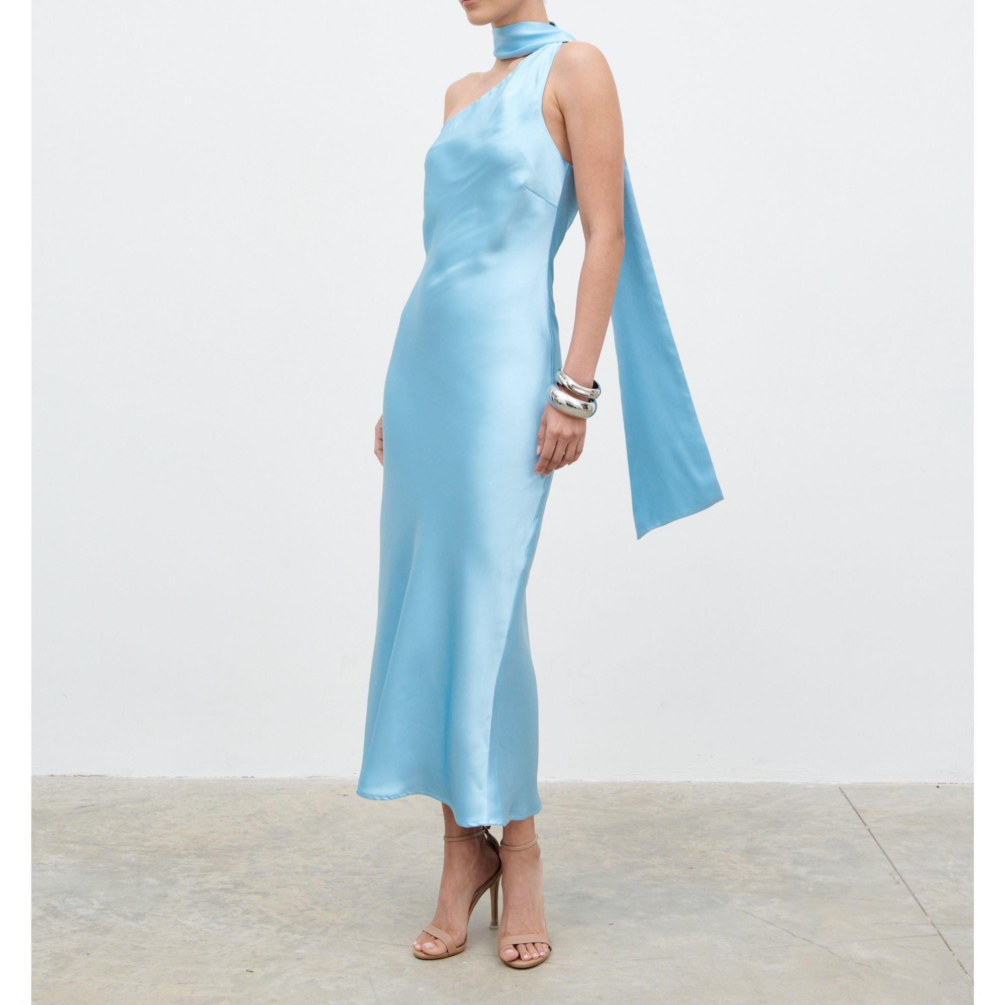 Sky Blue - Pretty Lavish - Women's Sheree One Shoulder Scarf Long Maxi Dress - 4