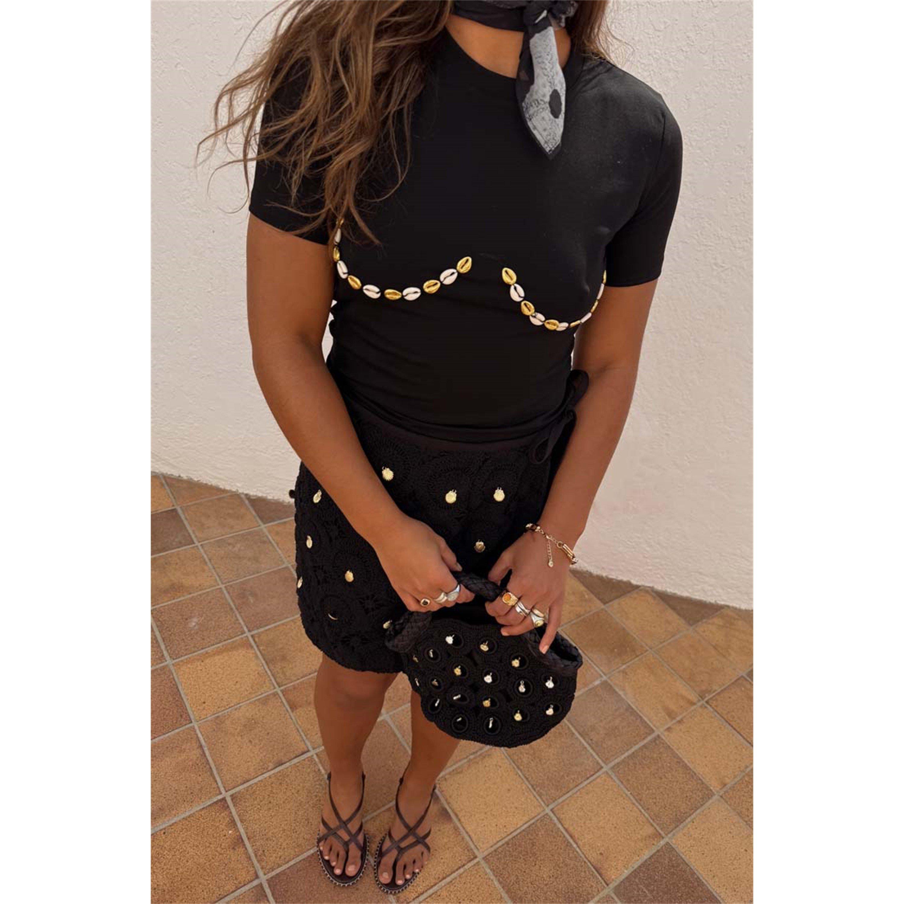 Black - Never Fully Dressed - Shell Boob T-shirt - 2