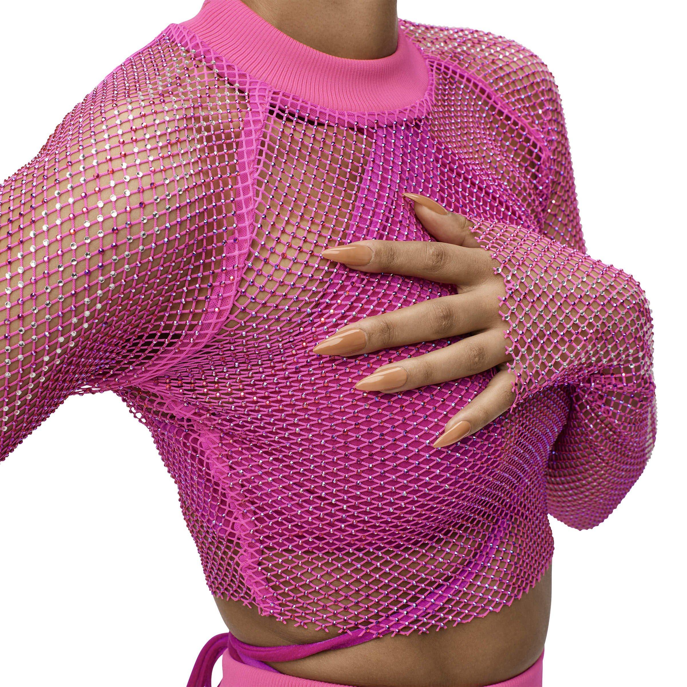 Pink - adidas - Crystal Mesh Cover-Up Long-sleeve Top Womens - 9