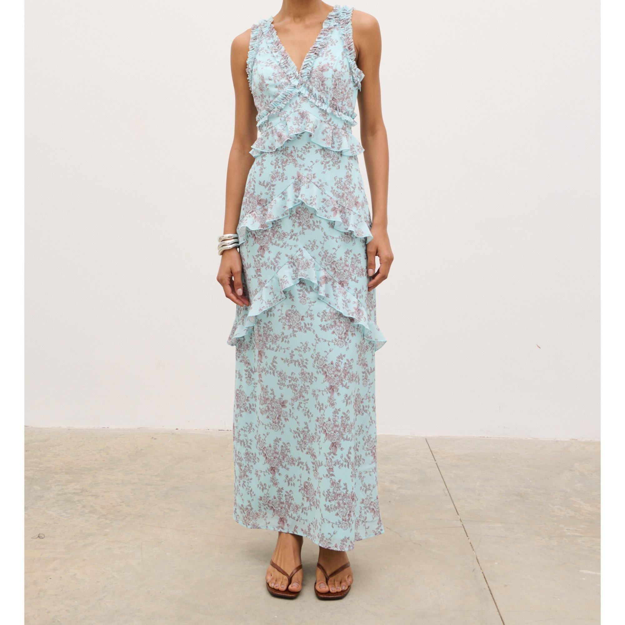 Pretty Lavish Women's Aurelia Ruffle Maxi Dress - Seaspray/Brown - 14 (L)