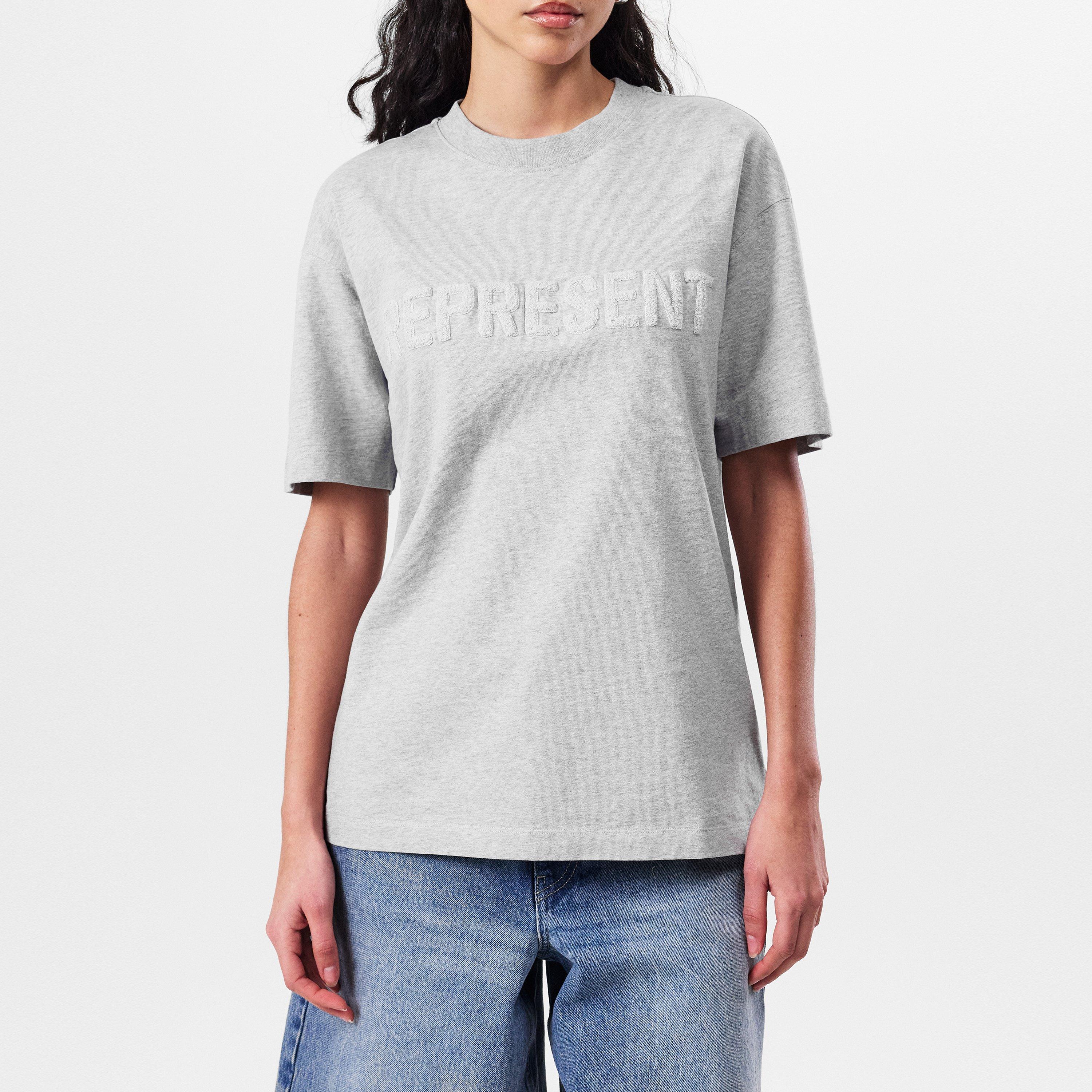 Grey Marl - Represent - Women's Rep Boyfriend T-Shirt, Tonal Embroidered Logo - 3