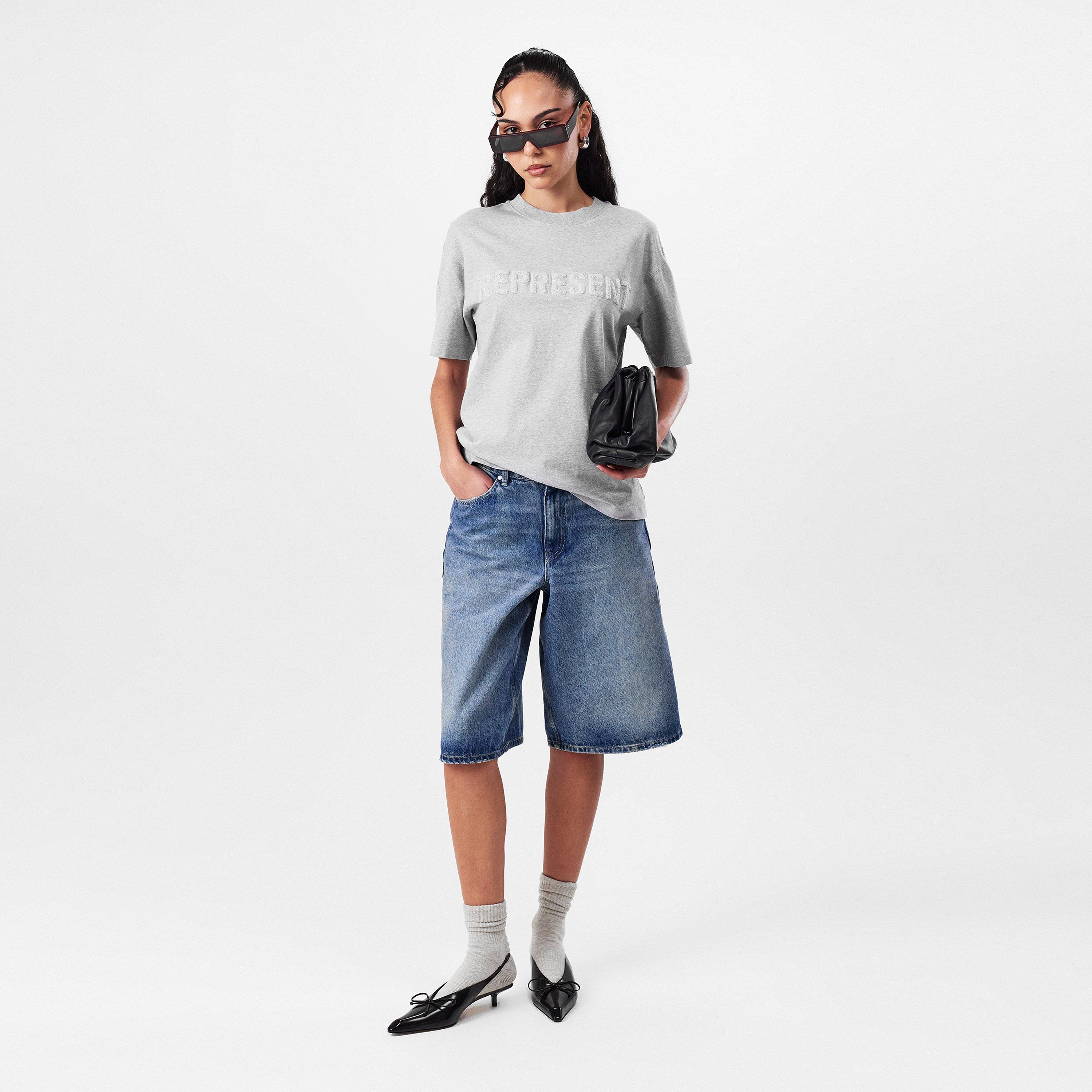 Grey Marl - Represent - Women's Rep Boyfriend T-Shirt, Tonal Embroidered Logo - 6