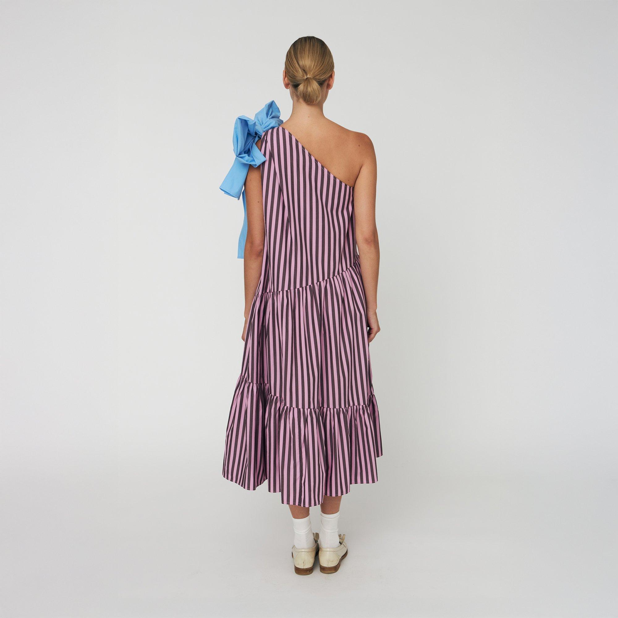 559 Purple - Stella Nova - Stella Nova Striped Bow Midi Dress - Purple - 4