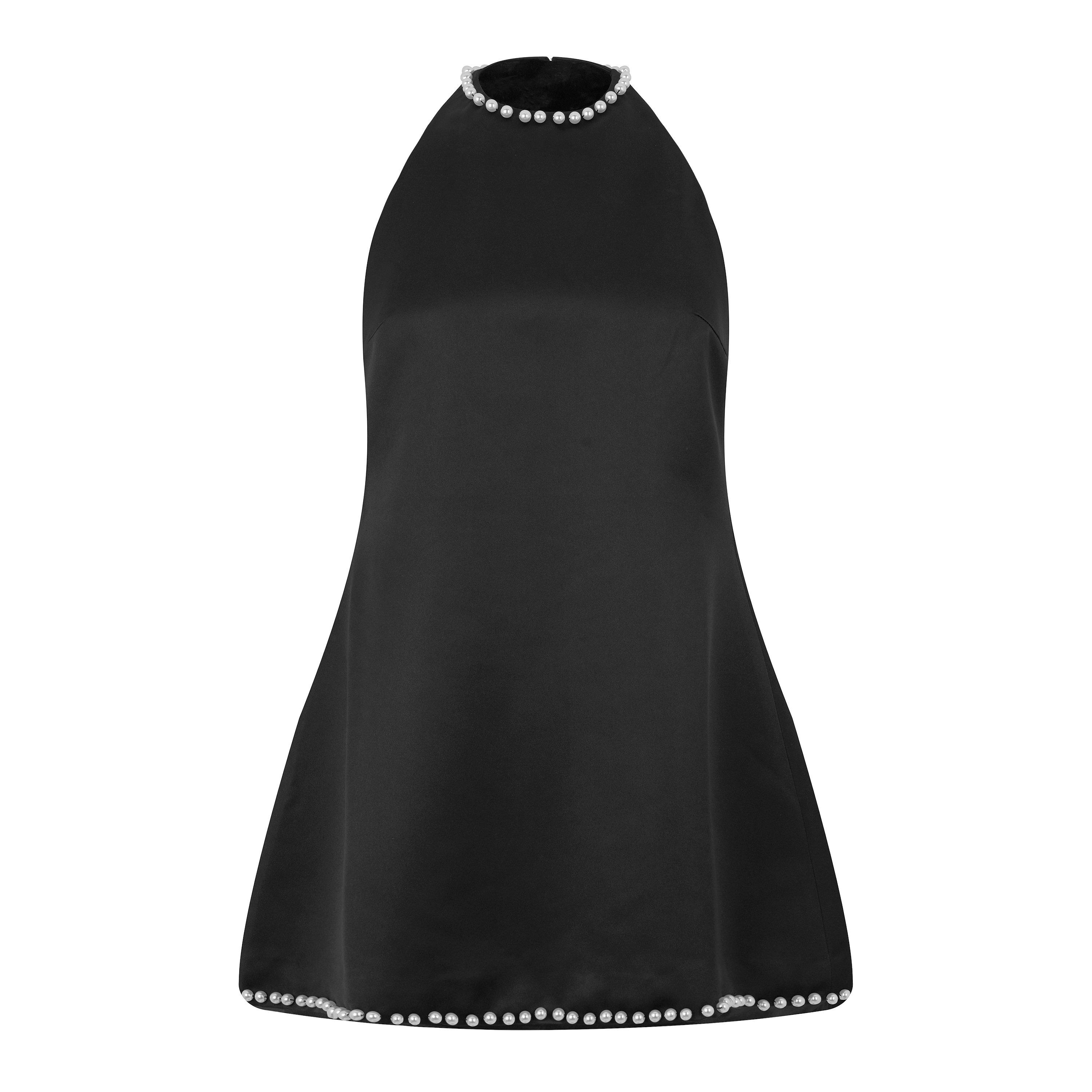 Black - Odd Muse - Odd Muse Halter Pearl Mini Dress - 1
