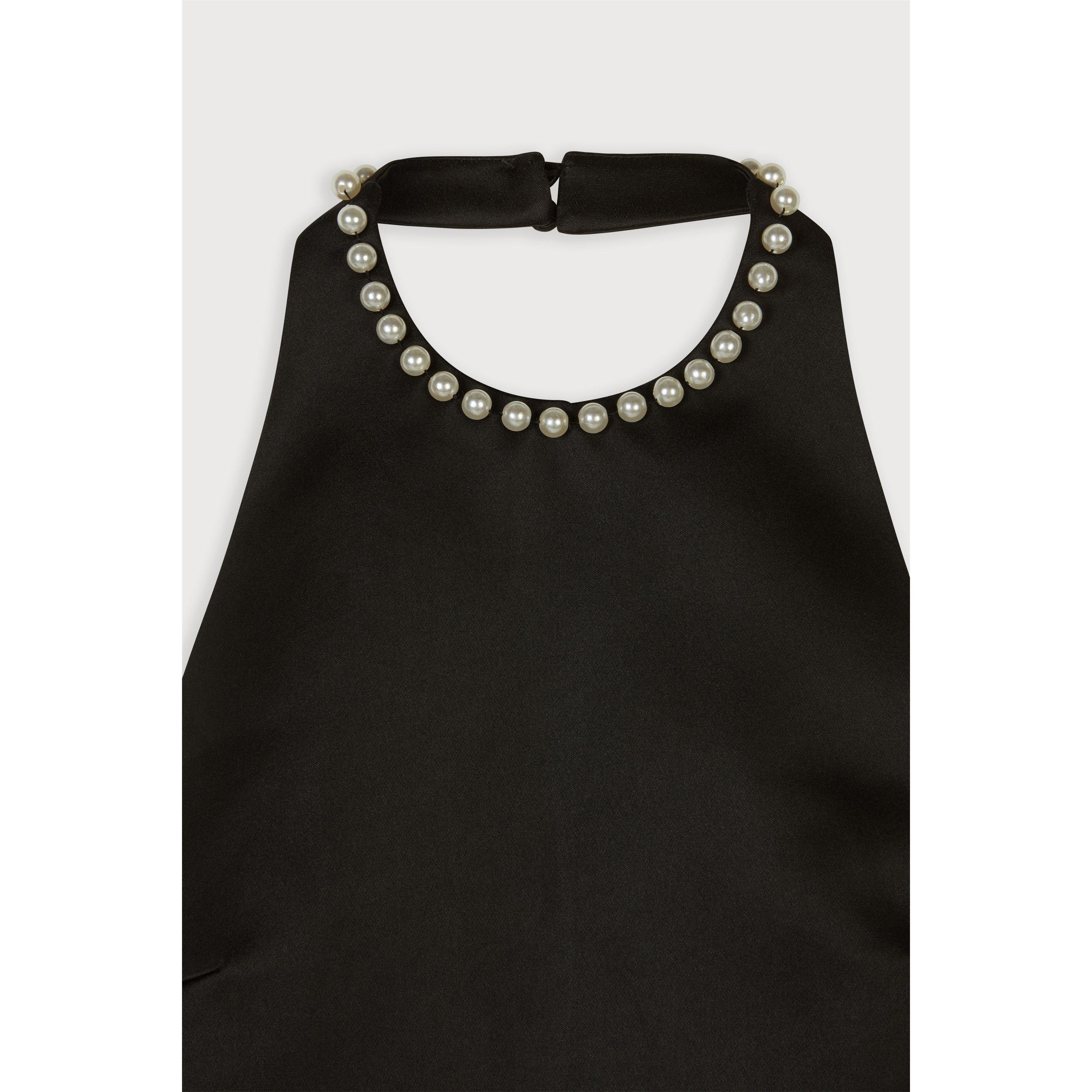 Black - Odd Muse - Odd Muse Halter Pearl Mini Dress - 6