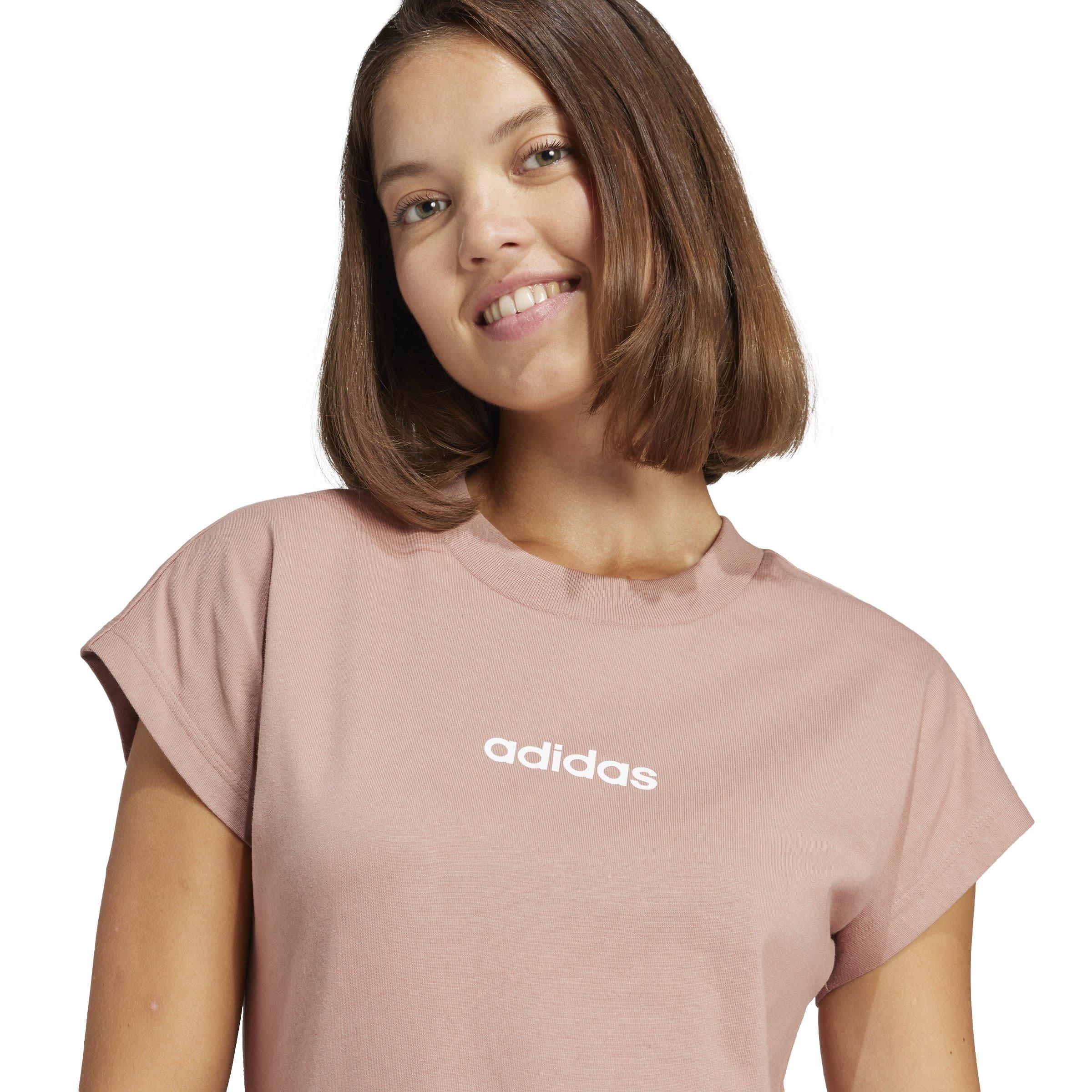 Warm Clay/White - adidas - Essentials Linear Cotton T-Shirt Womens - 5