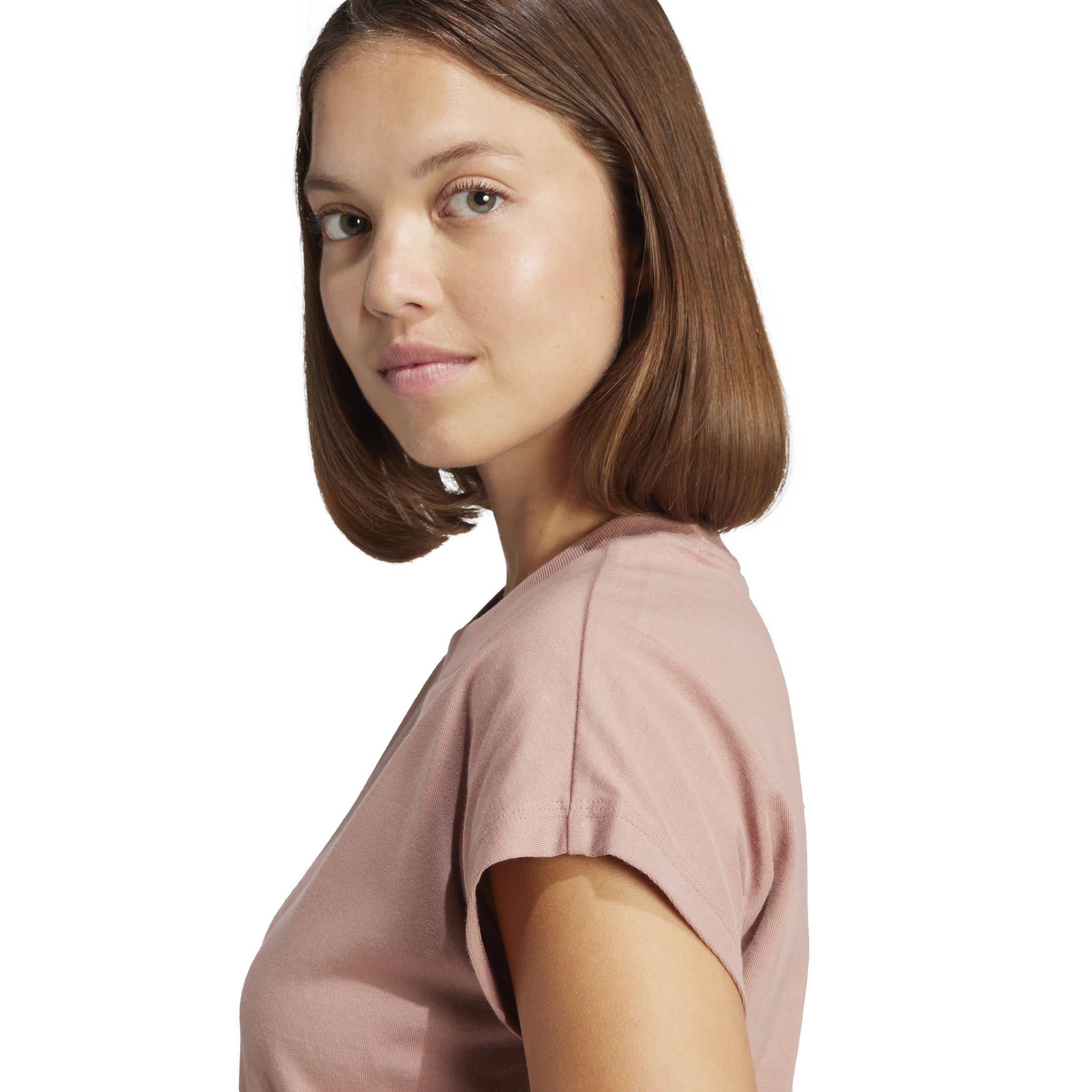 Warm Clay/White - adidas - Essentials Linear Cotton T-Shirt Womens - 6