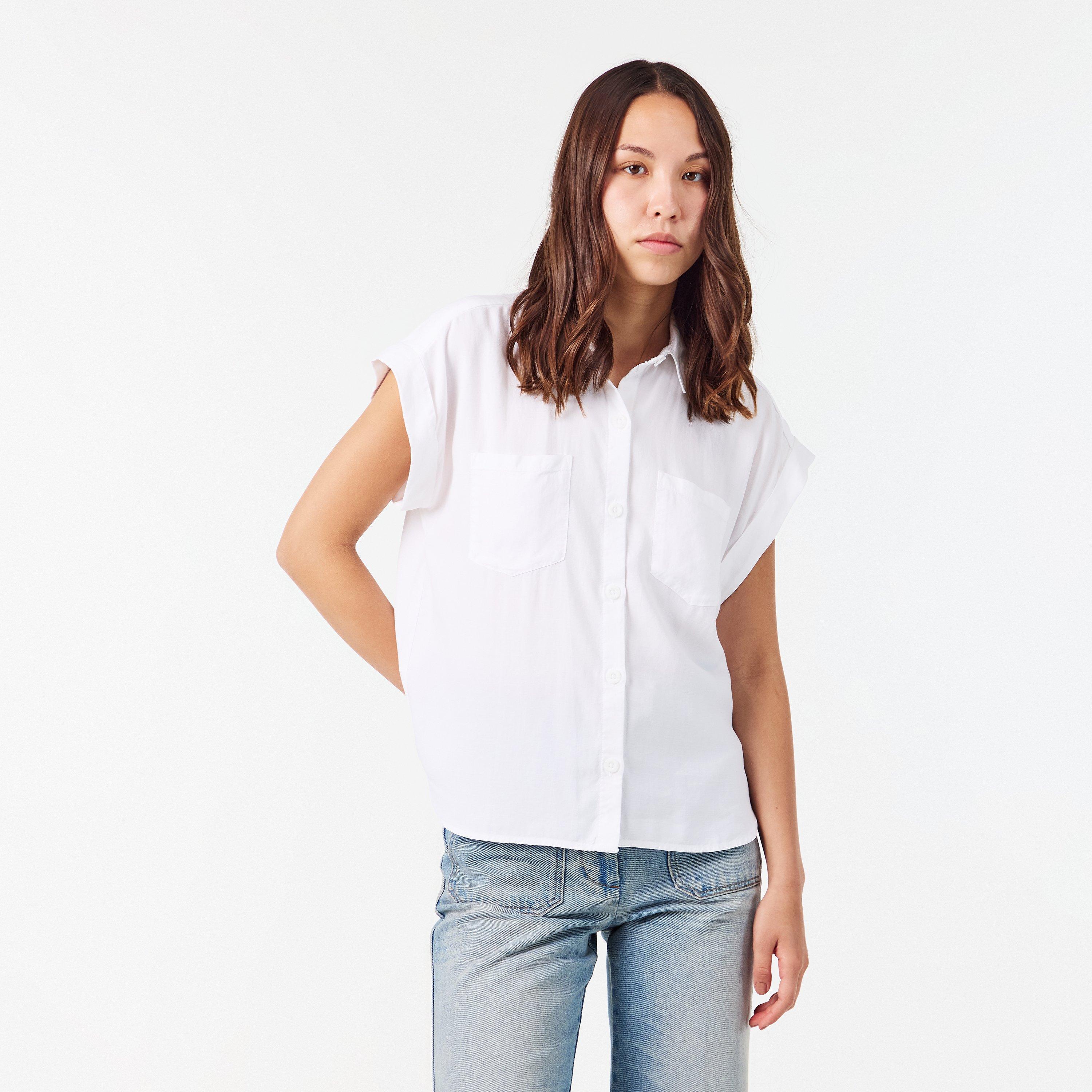 White - Bella Dahl - Women's Pocket Short-Sleeve Plain Shirt - 3
