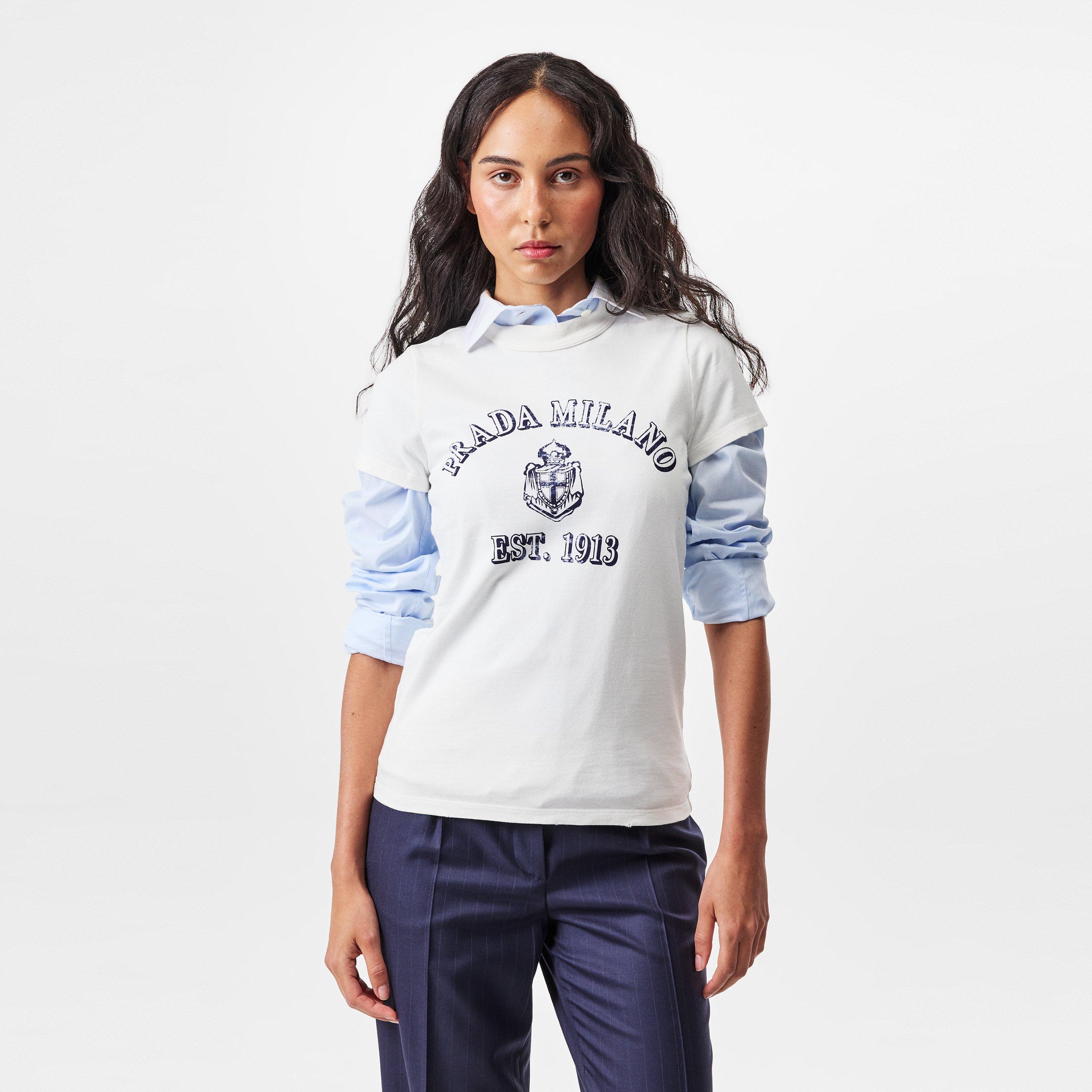 Bianco - Prada - Printed Jersey Logo T-Shirt - 3