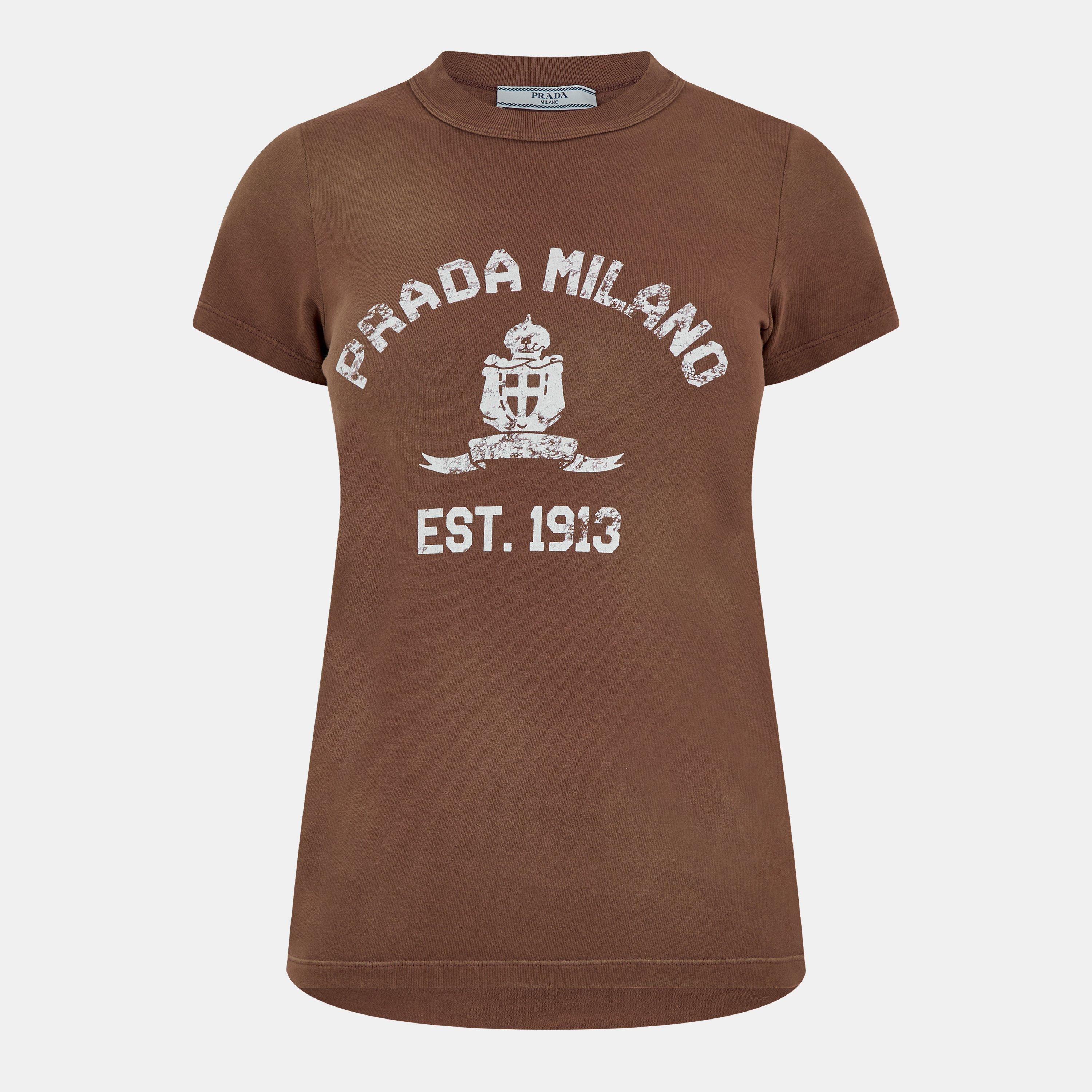 Tabacco - Prada - Printed Jersey Logo T-Shirt - 1