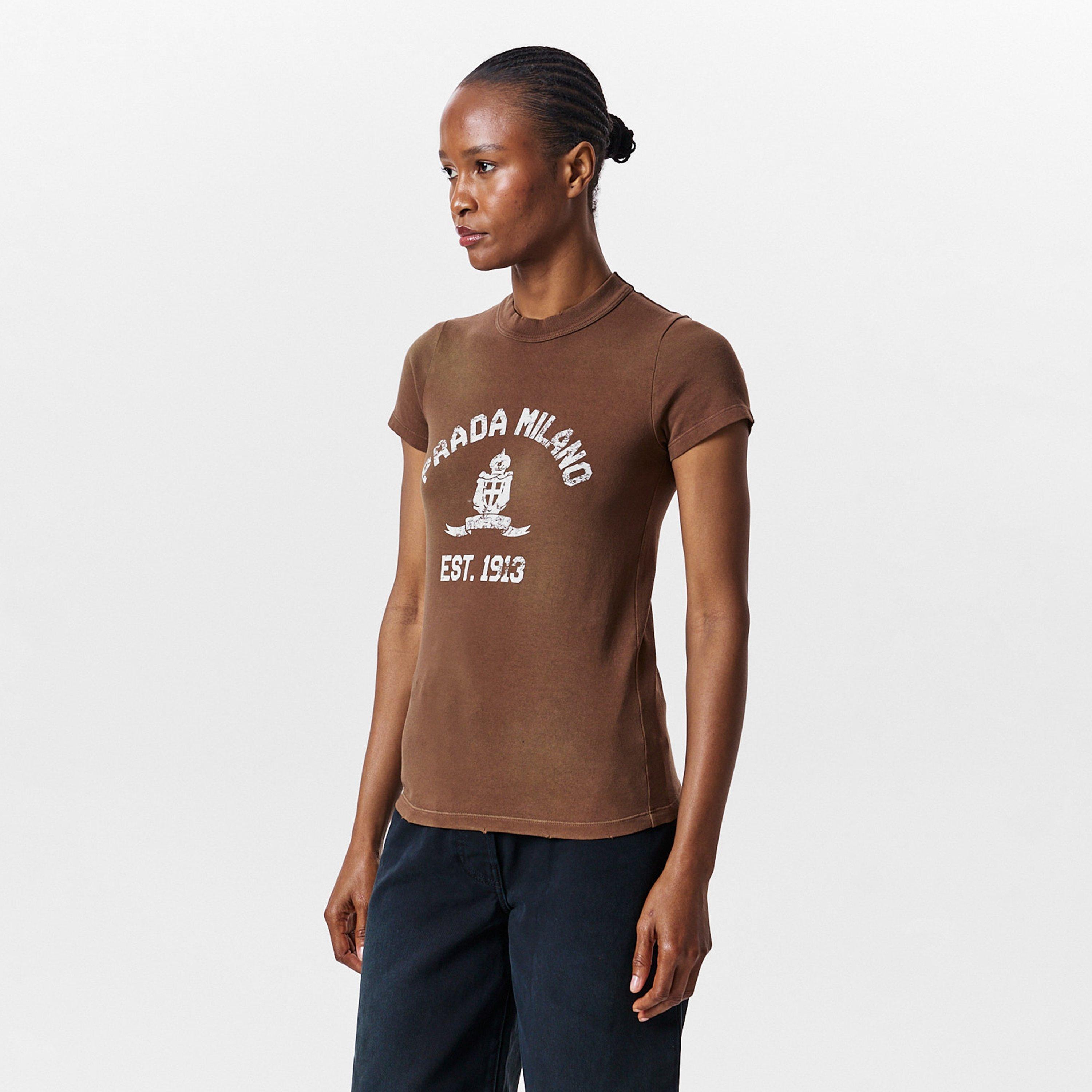 Tabacco - Prada - Printed Jersey Logo T-Shirt - 3