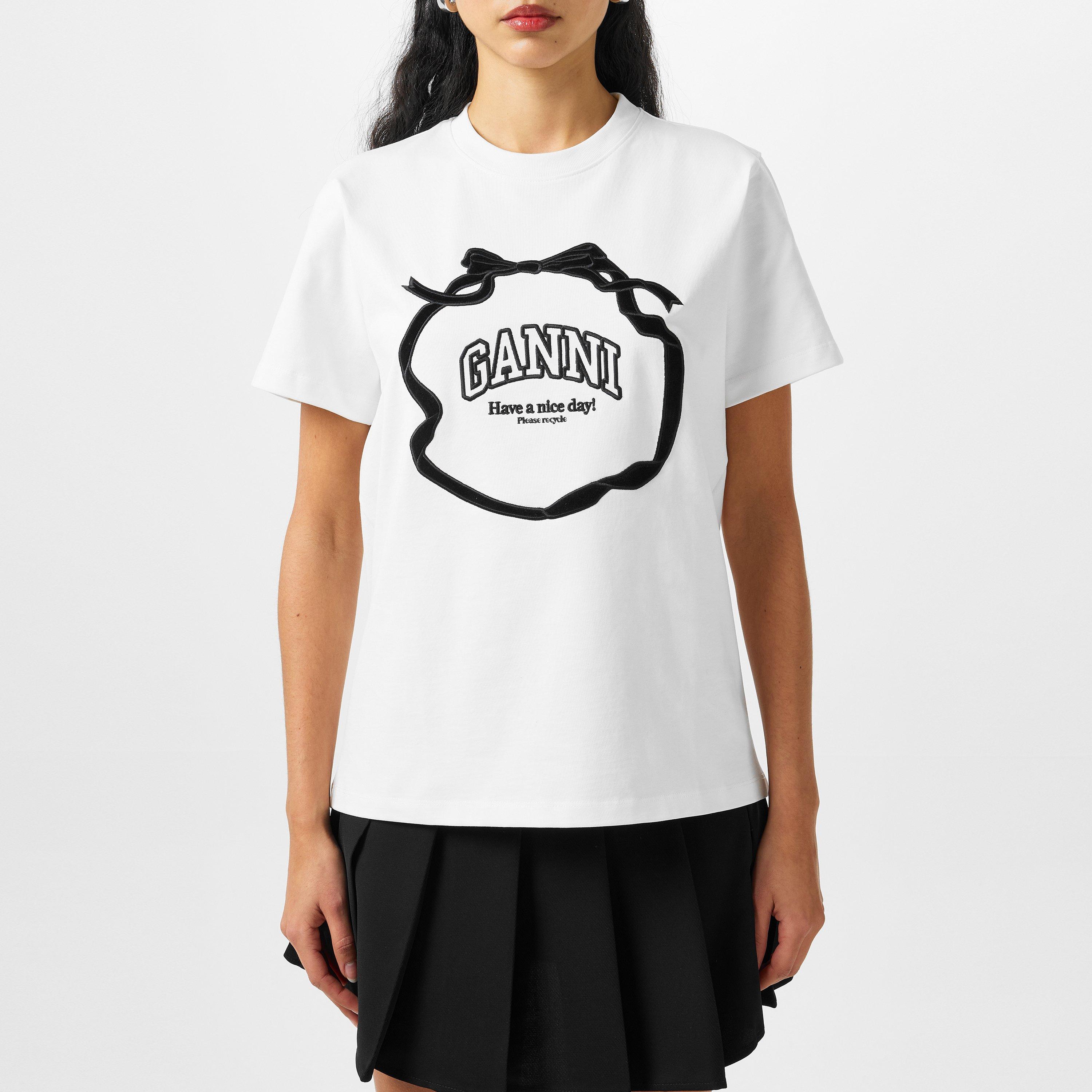 Ganni | Embroidered Bow T-Shirt | Regular Fit T-Shirts
