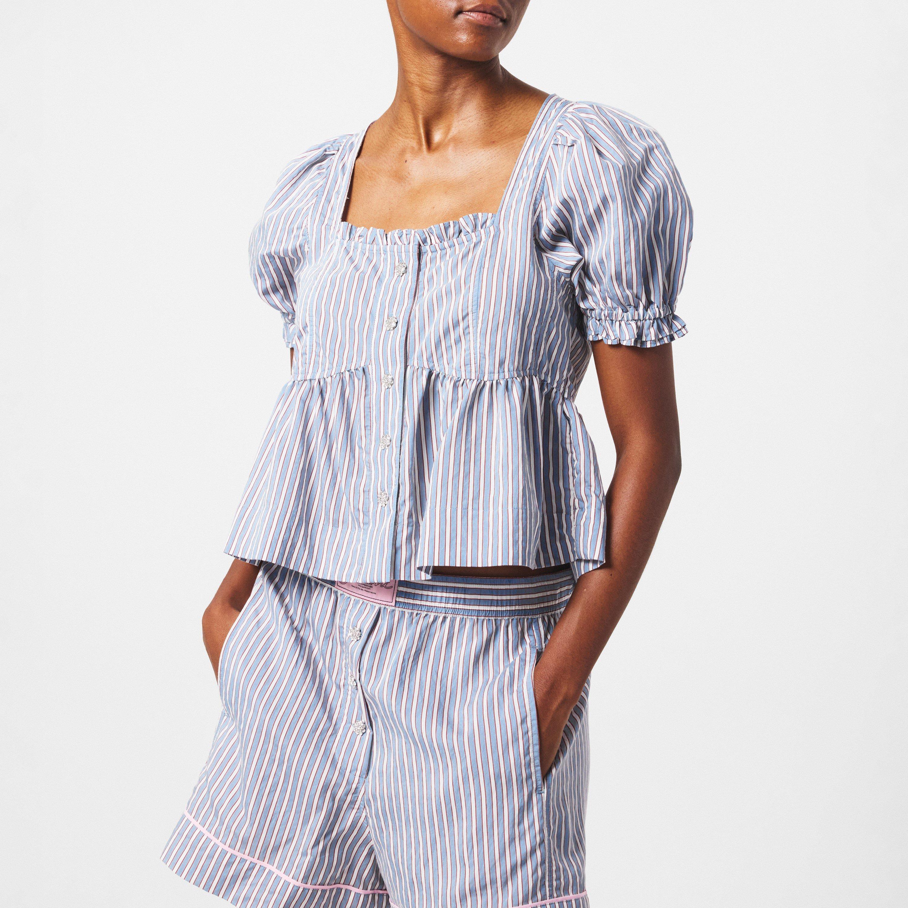 Soft Chambray - Ganni - Women's Stripe Short-Sleeve Patterned Shirt - 3