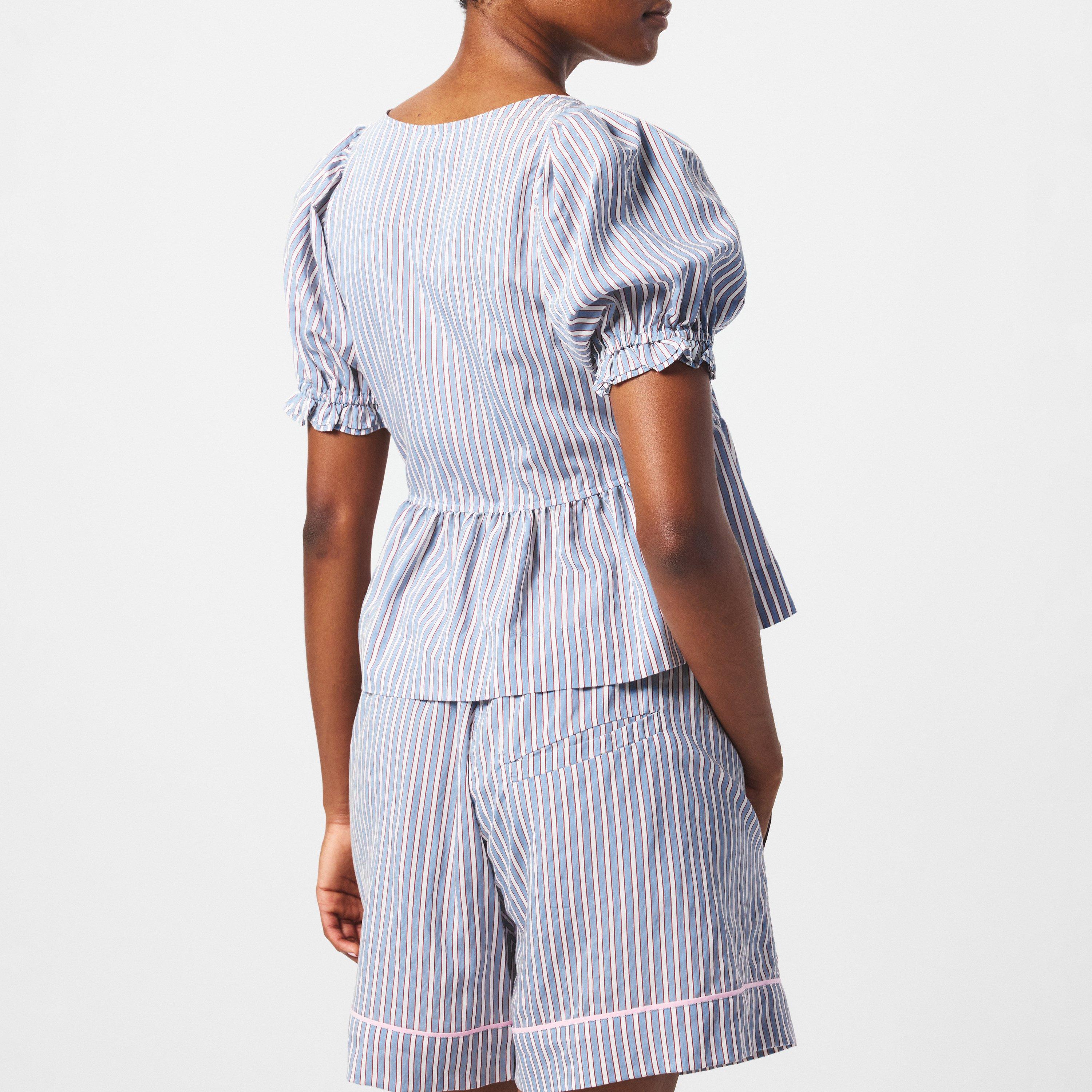 Soft Chambray - Ganni - Women's Stripe Short-Sleeve Patterned Shirt - 4