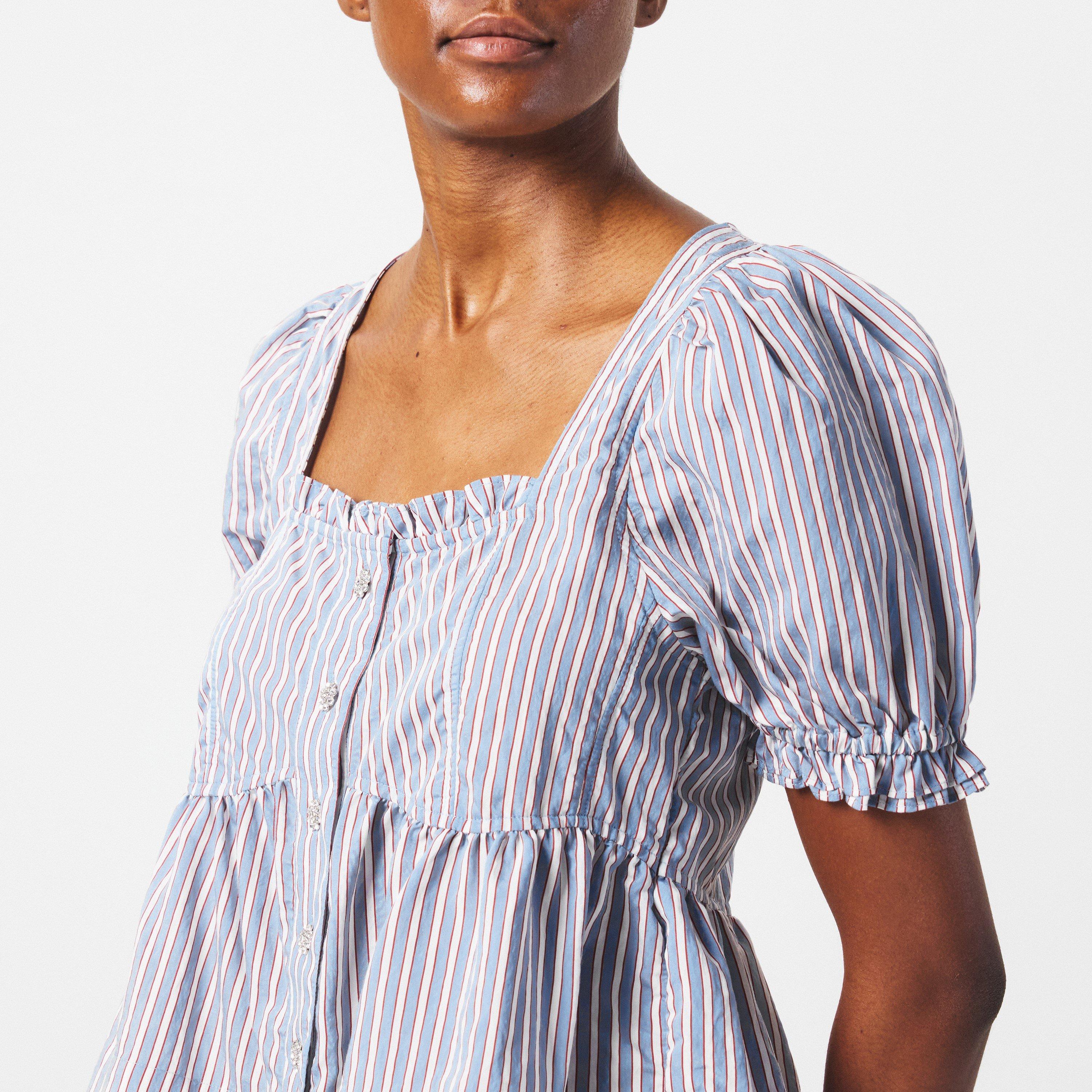 Soft Chambray - Ganni - Women's Stripe Short-Sleeve Patterned Shirt - 5