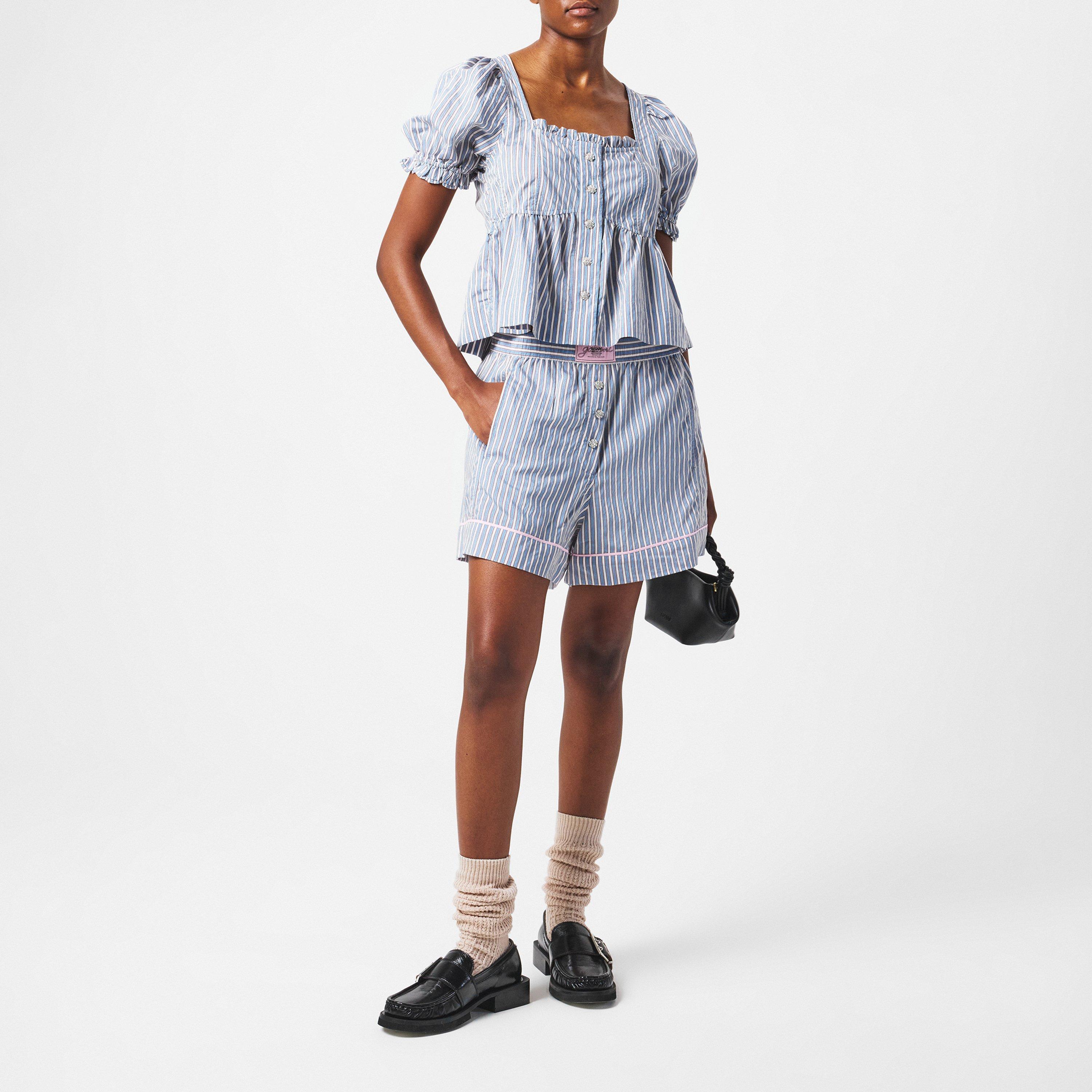 Soft Chambray - Ganni - Women's Stripe Short-Sleeve Patterned Shirt - 6