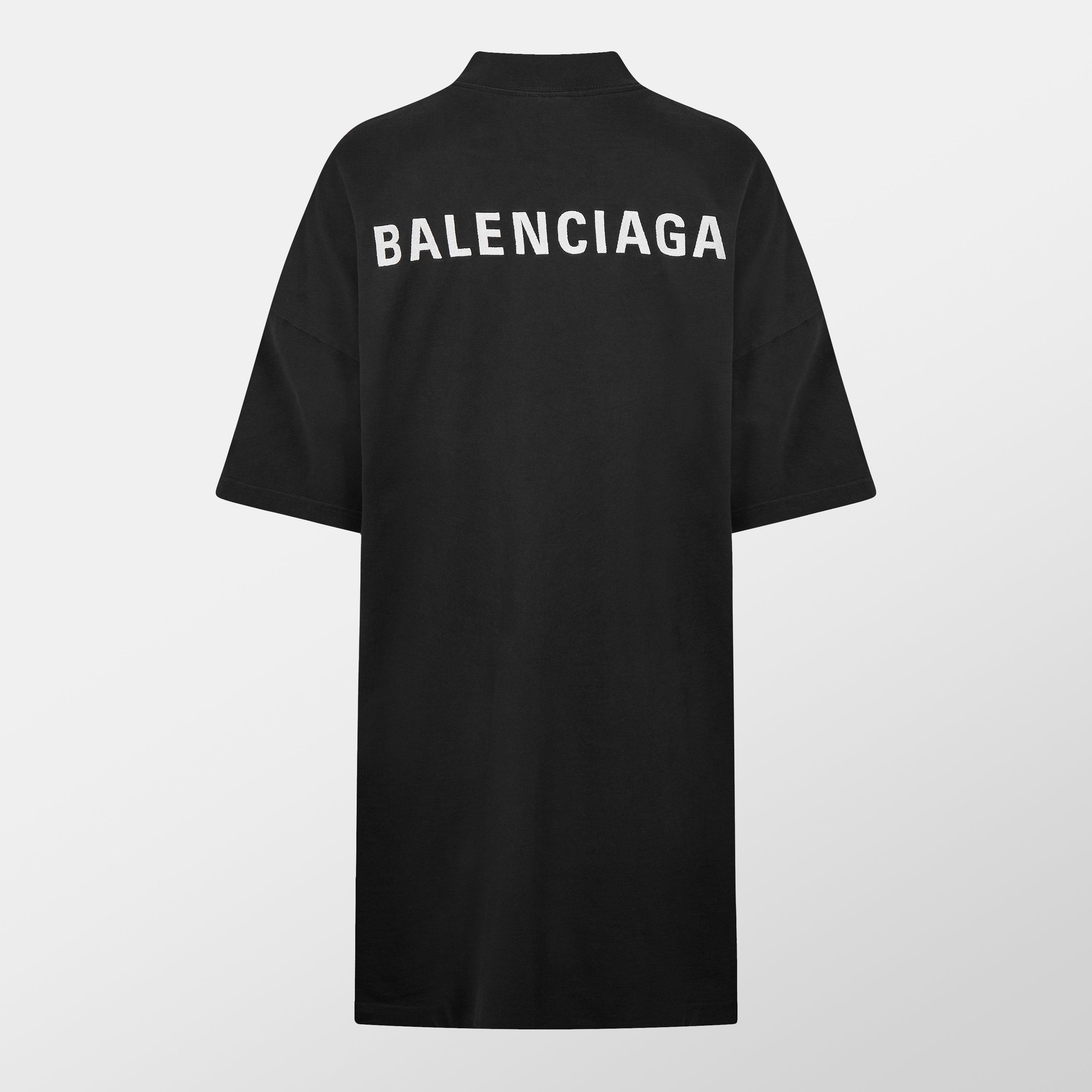 【BALENCIAGA】l Logo Print Short Sleeve T-shirt Dress Logo cotton jersey T-shirt dress in black - Balenciaga