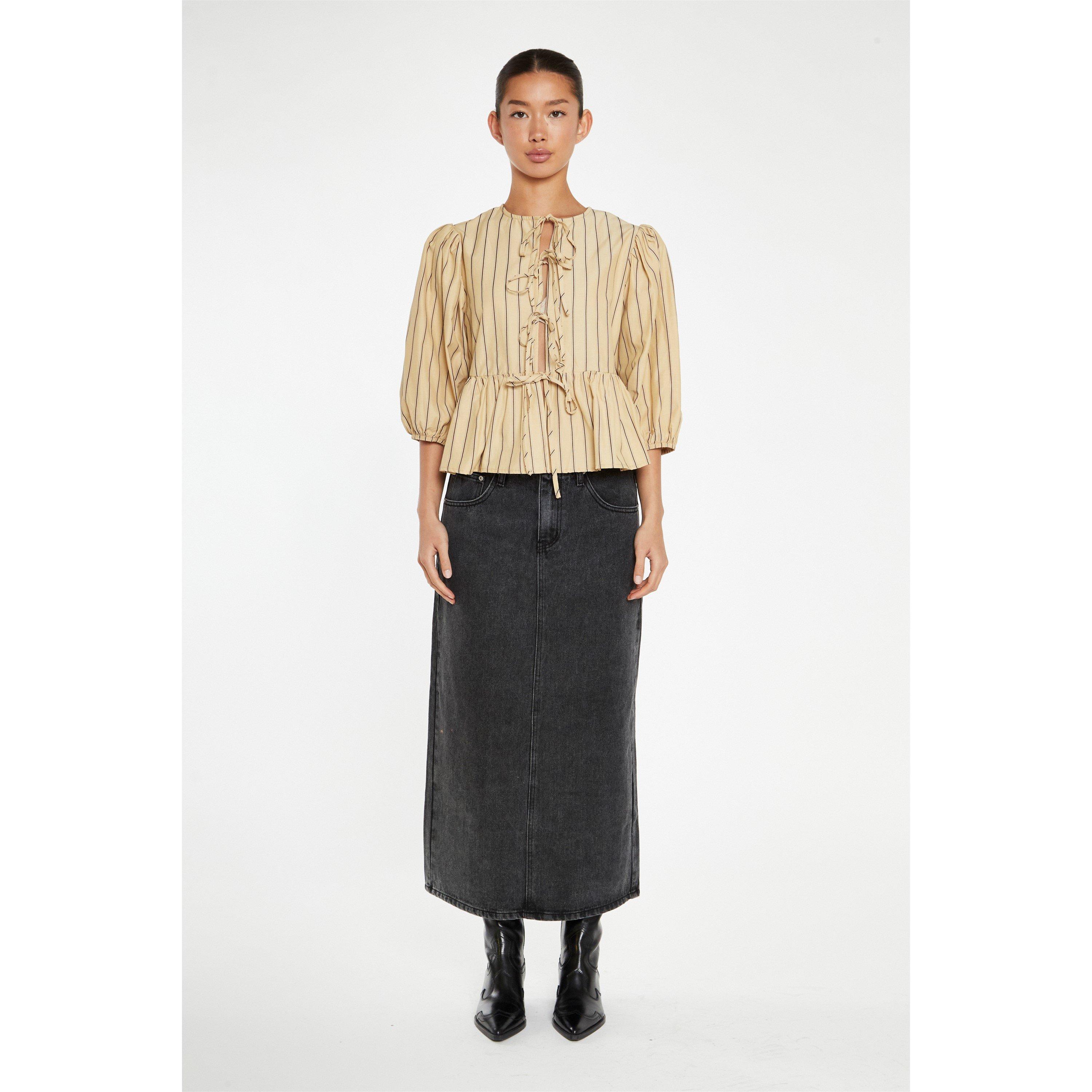 Beige - Glamorous - Beige-Brown Stripe Tie-Front -Top - 1