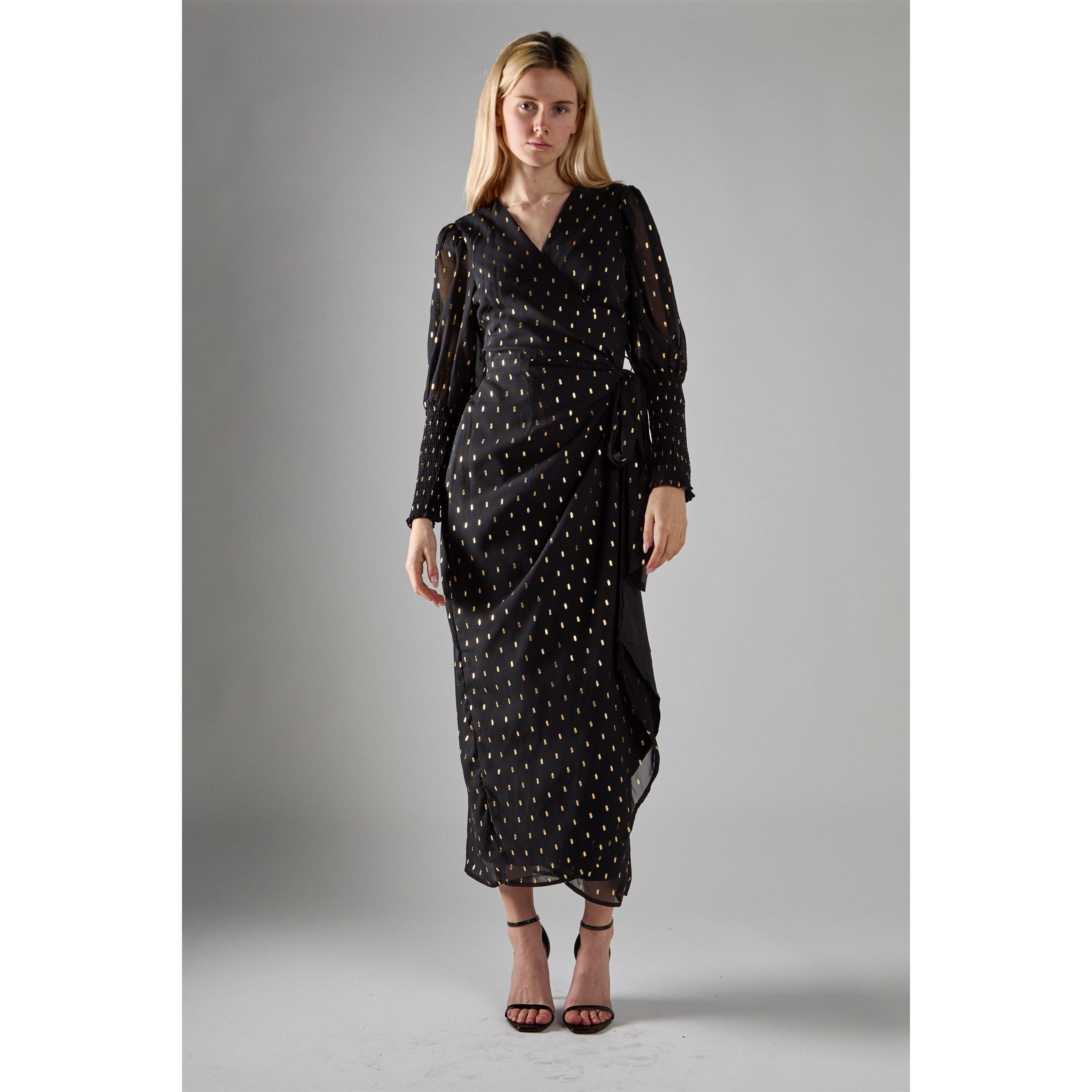Black - Glamorous - Black with Gold Spot Long-Dress - 1