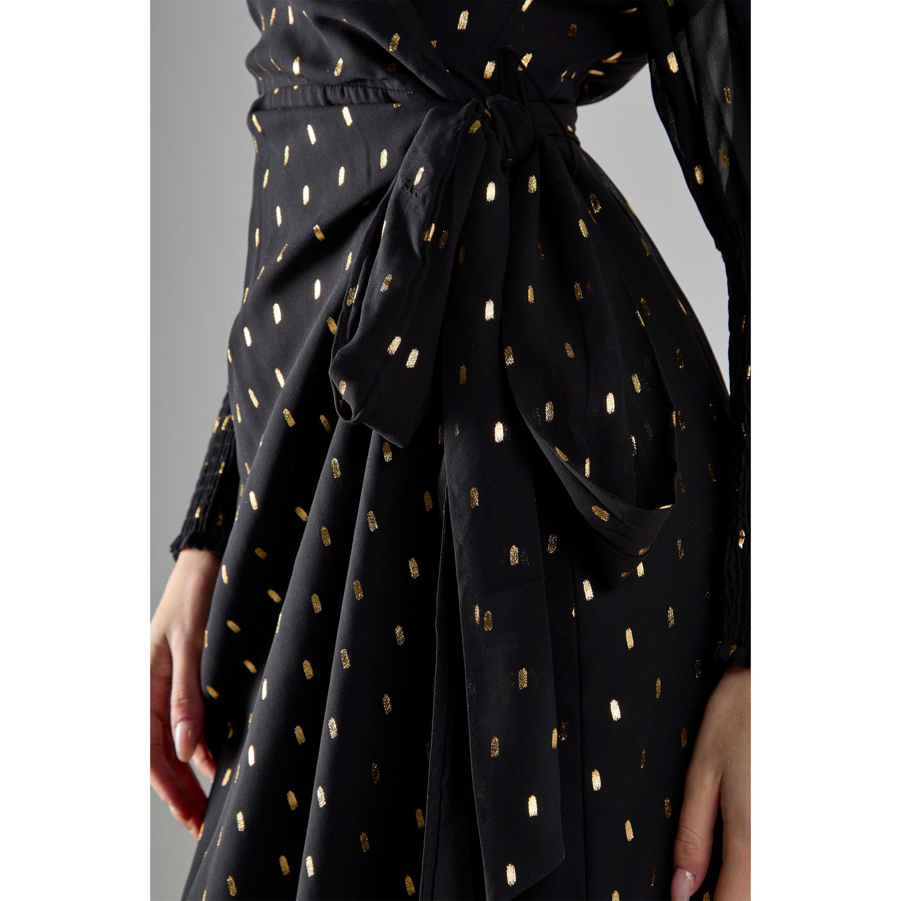 Black - Glamorous - with Gold Spot Long-Dress - 4