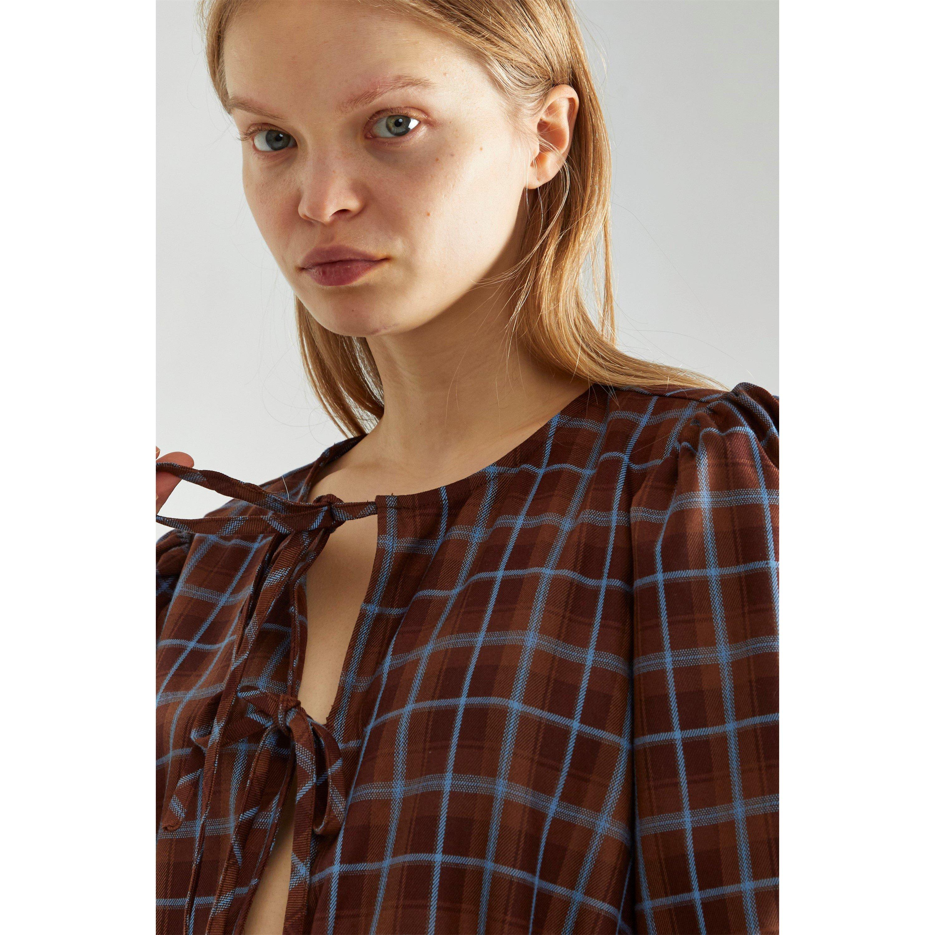 Brown - Glamorous - Check Tie-Front Mini-Dress - 4