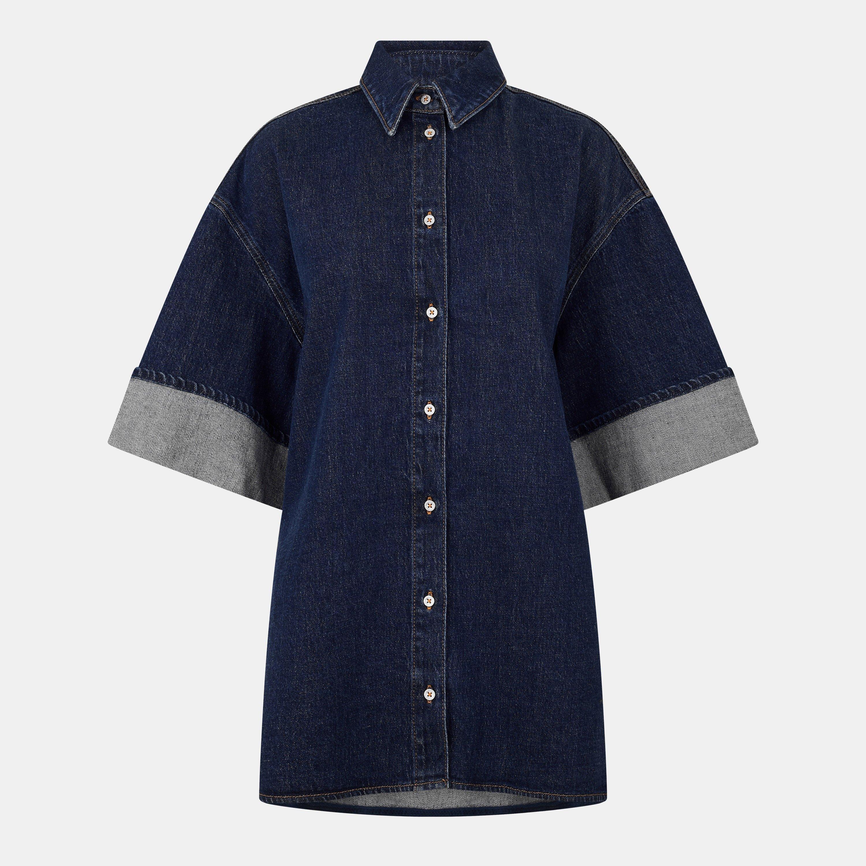 Rinse Blue - 7 For All Mankind - Women's Nina Short-Sleeve Plain Shirt - 1