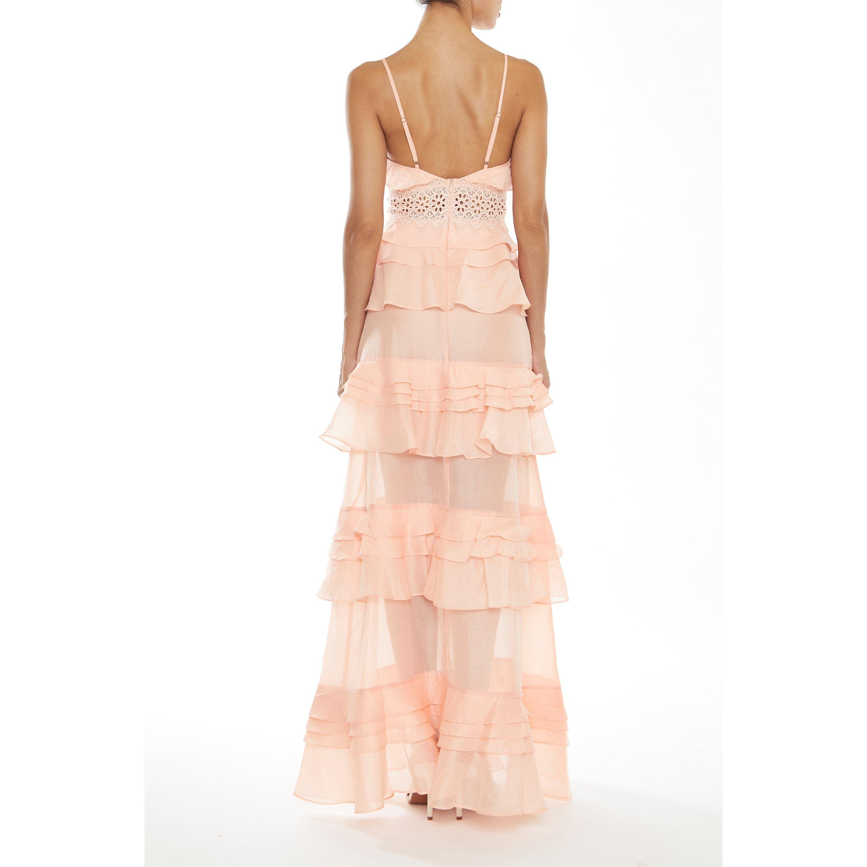 Nude - True Decadence - Decadence Sophia Soft-Peach Plunge Front Tiered Ruffle Maxi-Dress - 2