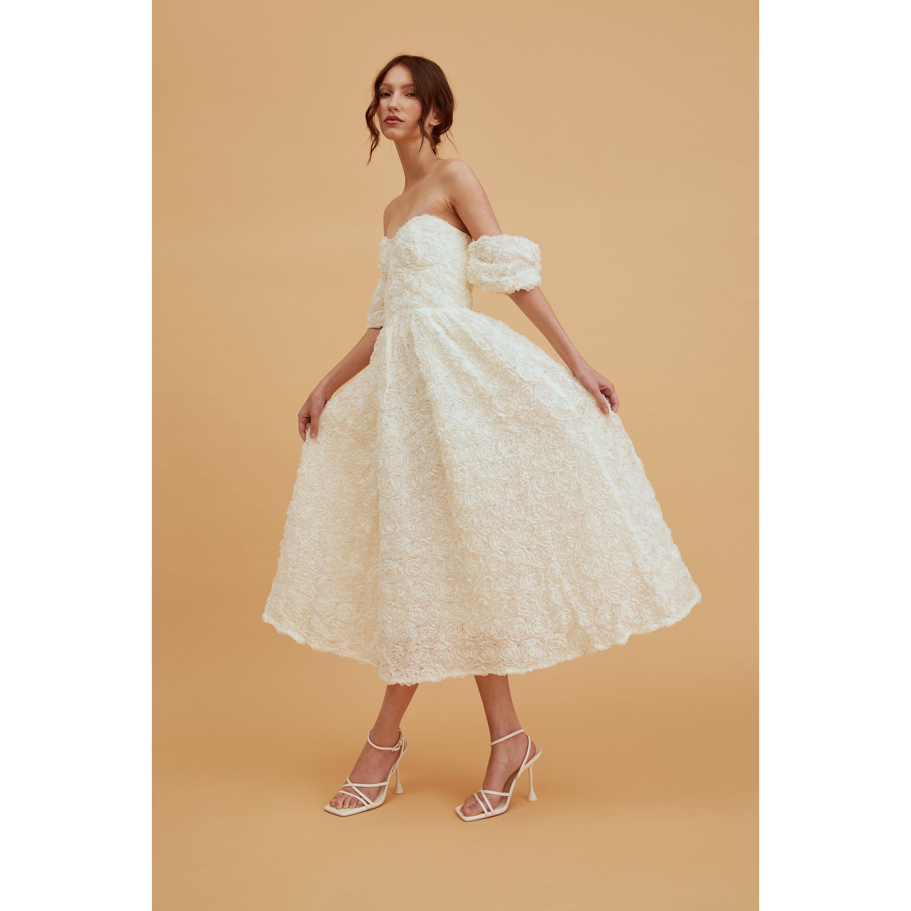 Cream - True Decadence - Amelia Cream Bardot Bust Cup Midi Dress - 2