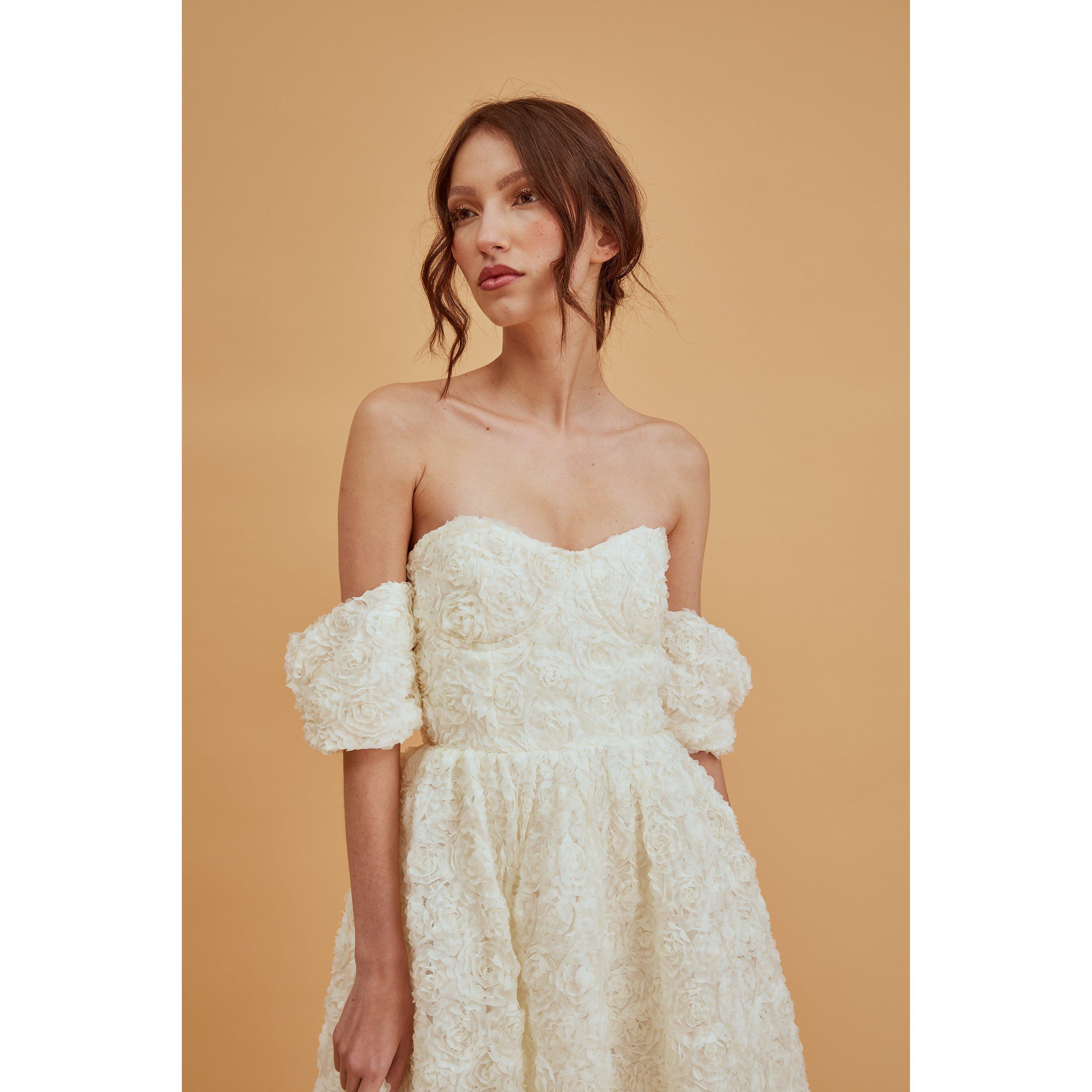 Cream - True Decadence - Amelia Cream Bardot Bust Cup Midi Dress - 4