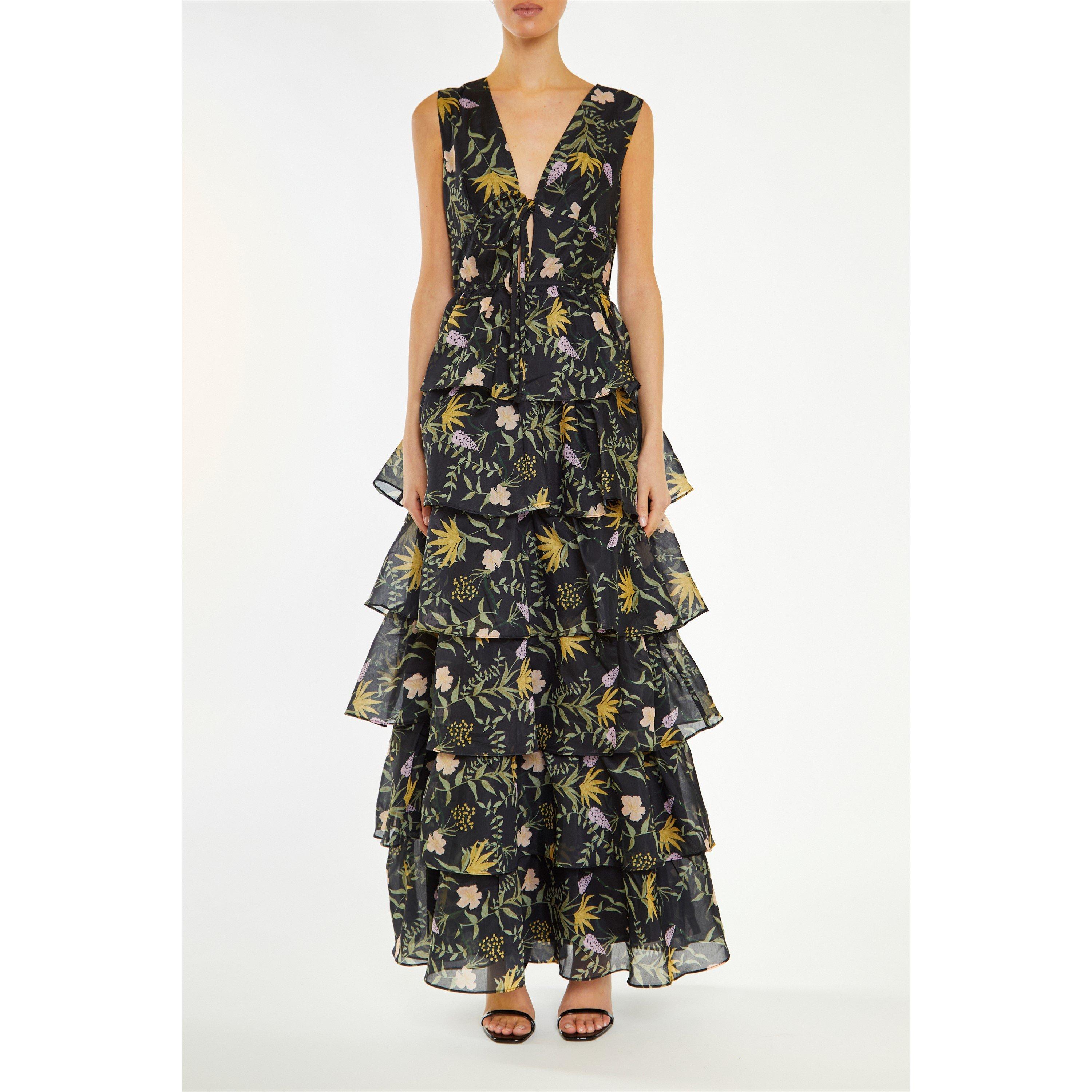 Black - True Decadence - Decadence Genevieve Black-Stem Nature-Floral Tiered Maxi-Dress - 1