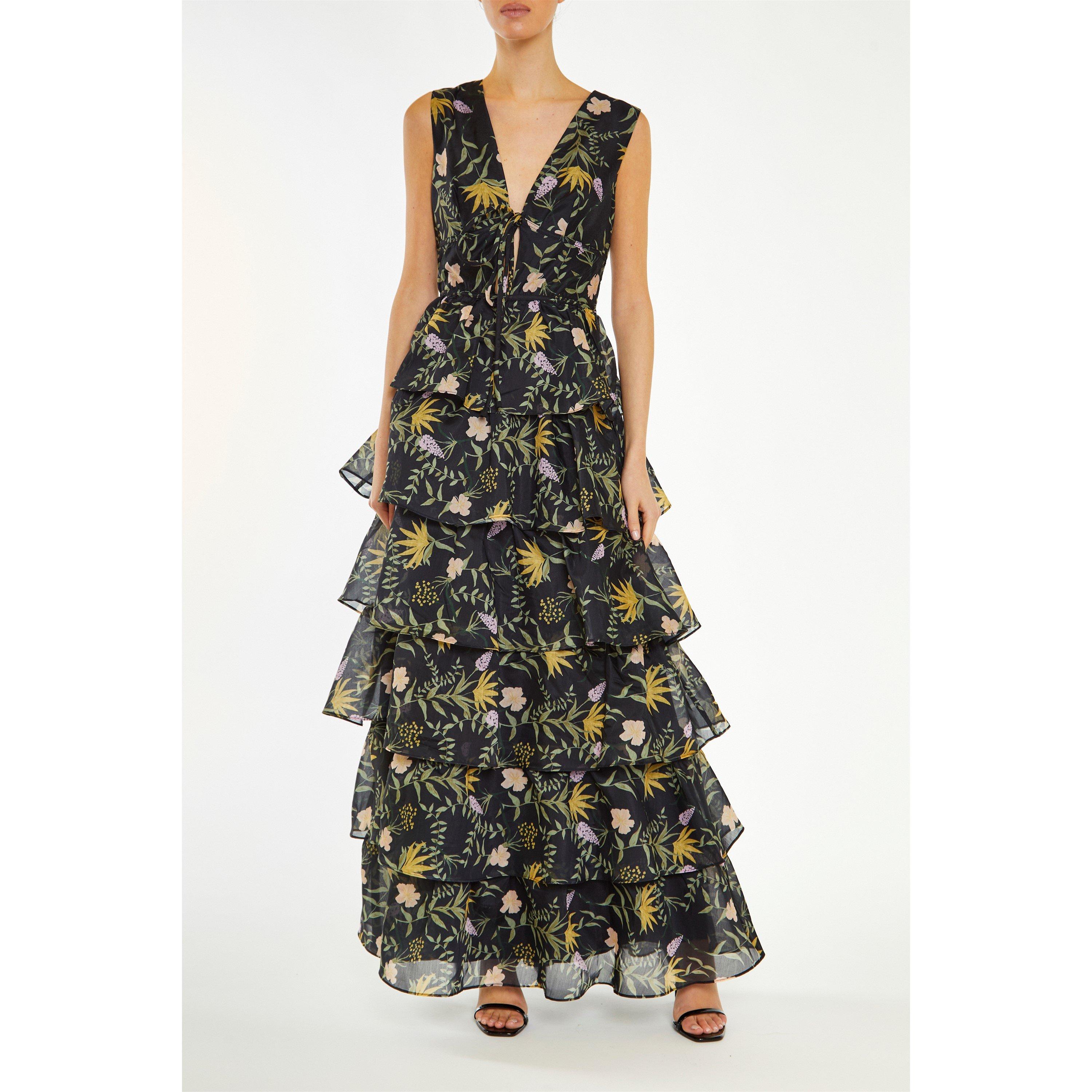 Black - True Decadence - Decadence Genevieve Black-Stem Nature-Floral Tiered Maxi-Dress - 2