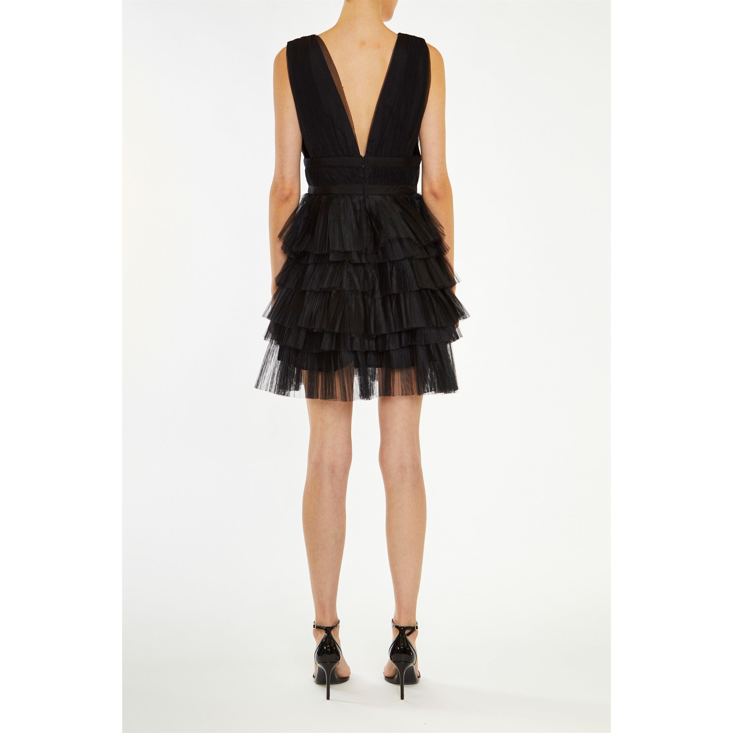 Black - True Decadence - Elle Black Plunge-Front Tiered Tulle Mini-Dress - 3