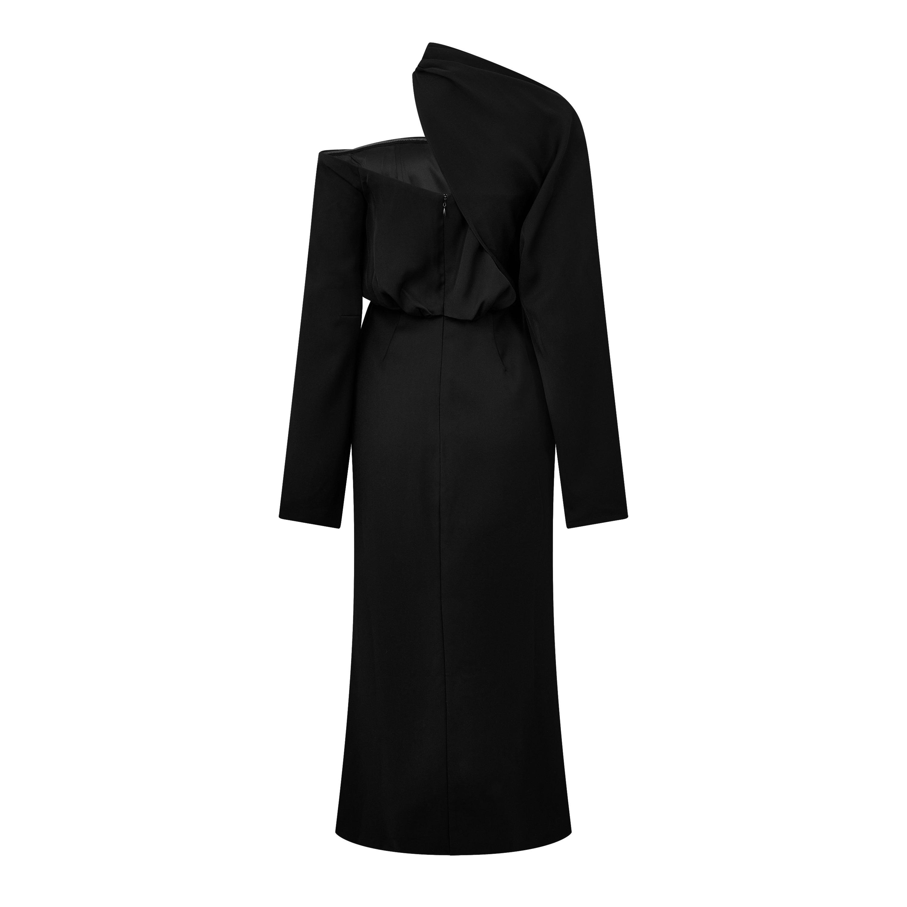 Black - Odd Muse - Odd Muse Draped One Shoulder Midi Dress - 2