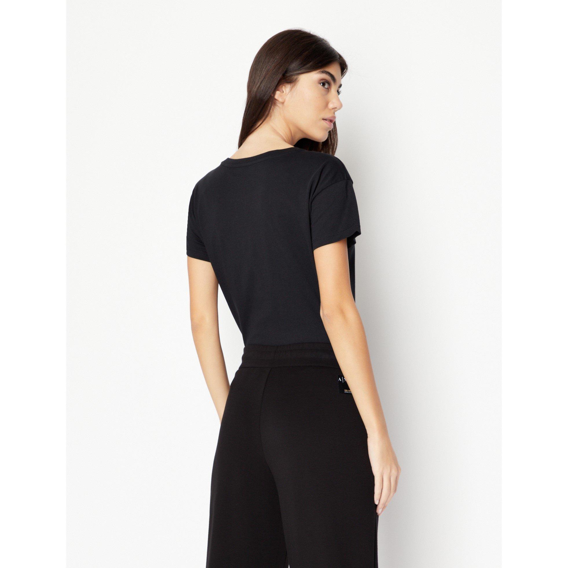 Black - Armani Exchange - Women's Foil Logo Regular Fit T-Shirt - 2