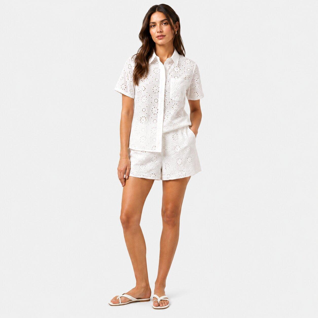Weiß - I Saw It First - Womens Short-Sleeve Broderie Shirt - 1