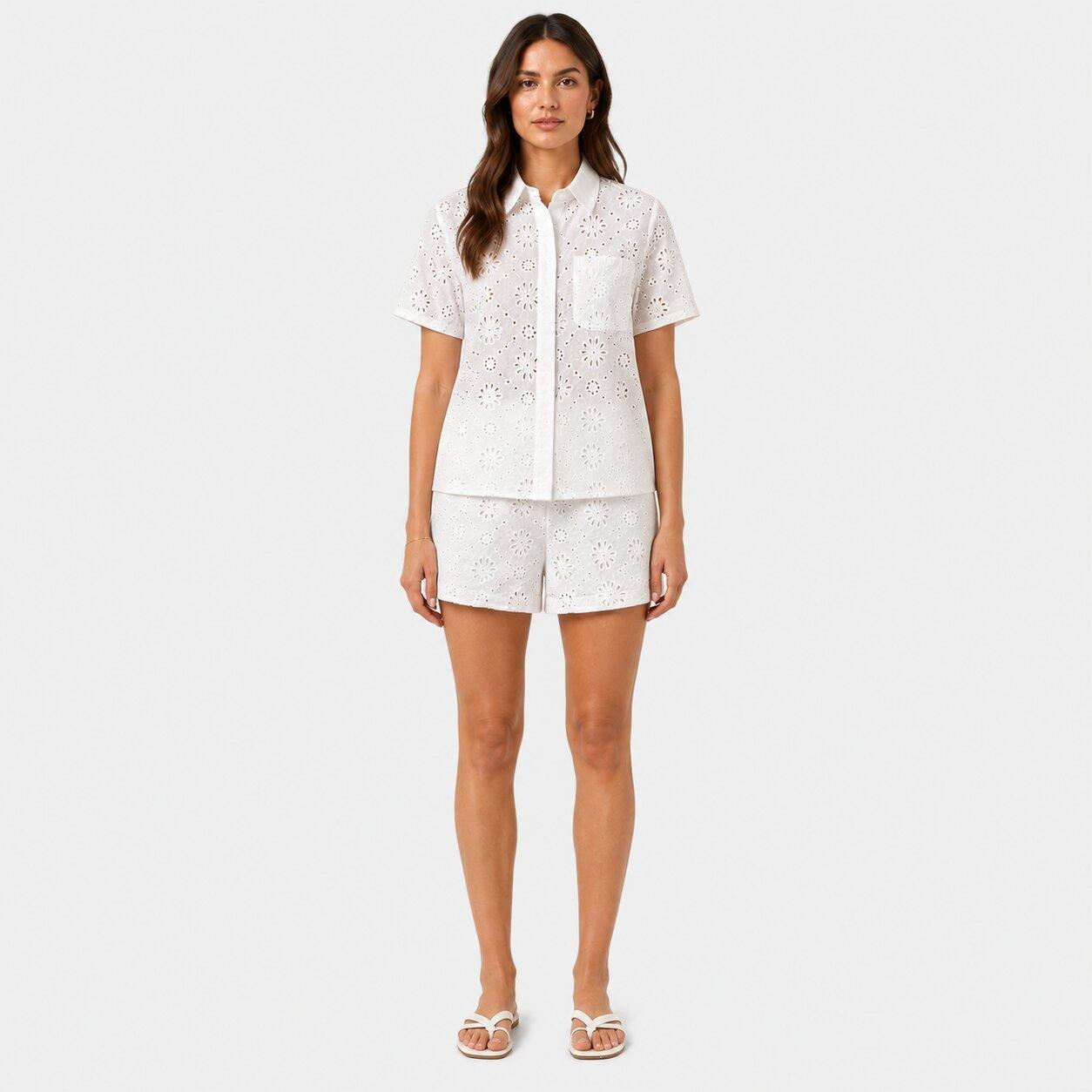 White - I Saw It First - Womens Short-Sleeve Broderie Shirt - 3