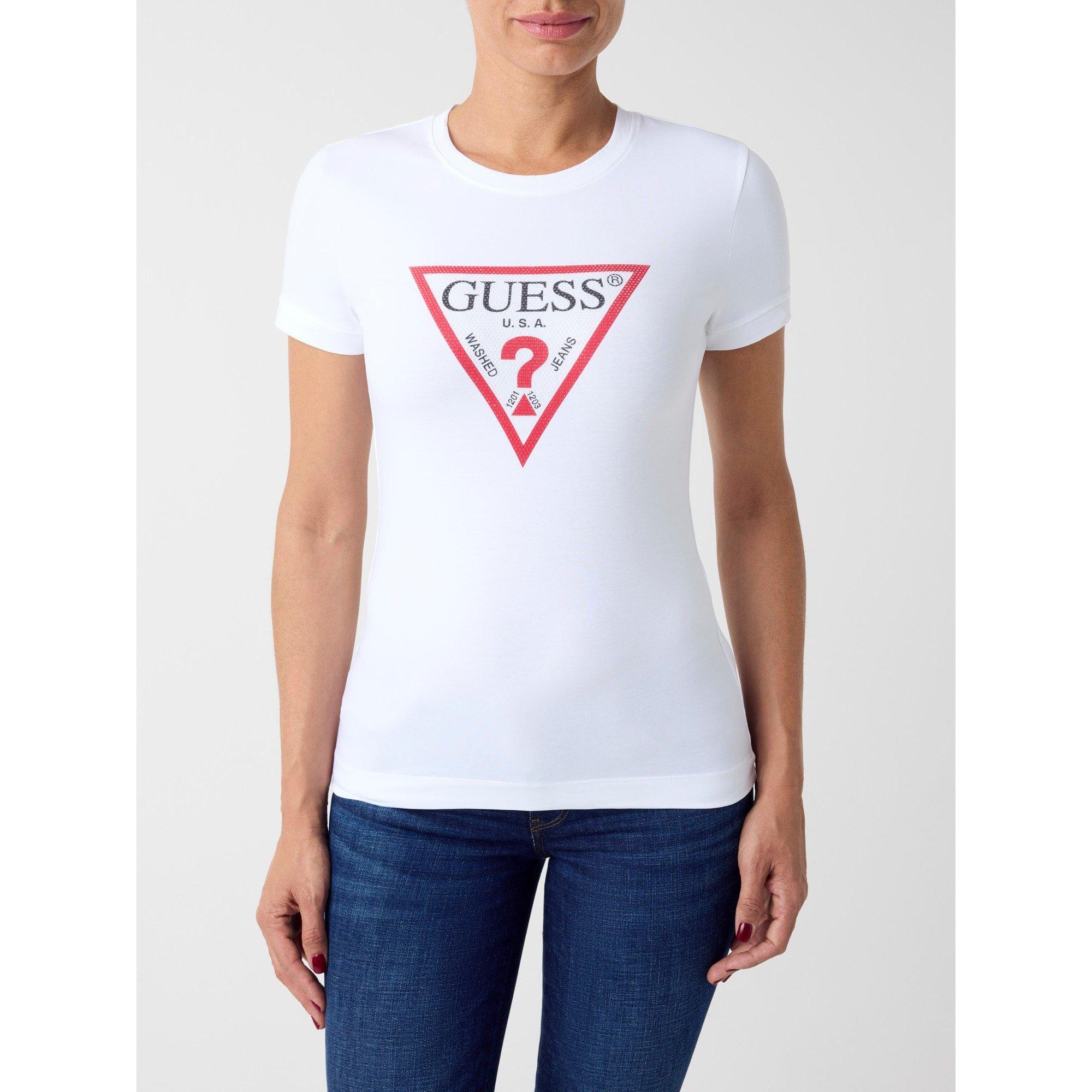 Guess Women's Cn Original Hotfix Slim Fit T-Shirt - Pure White - Size 10 (S)