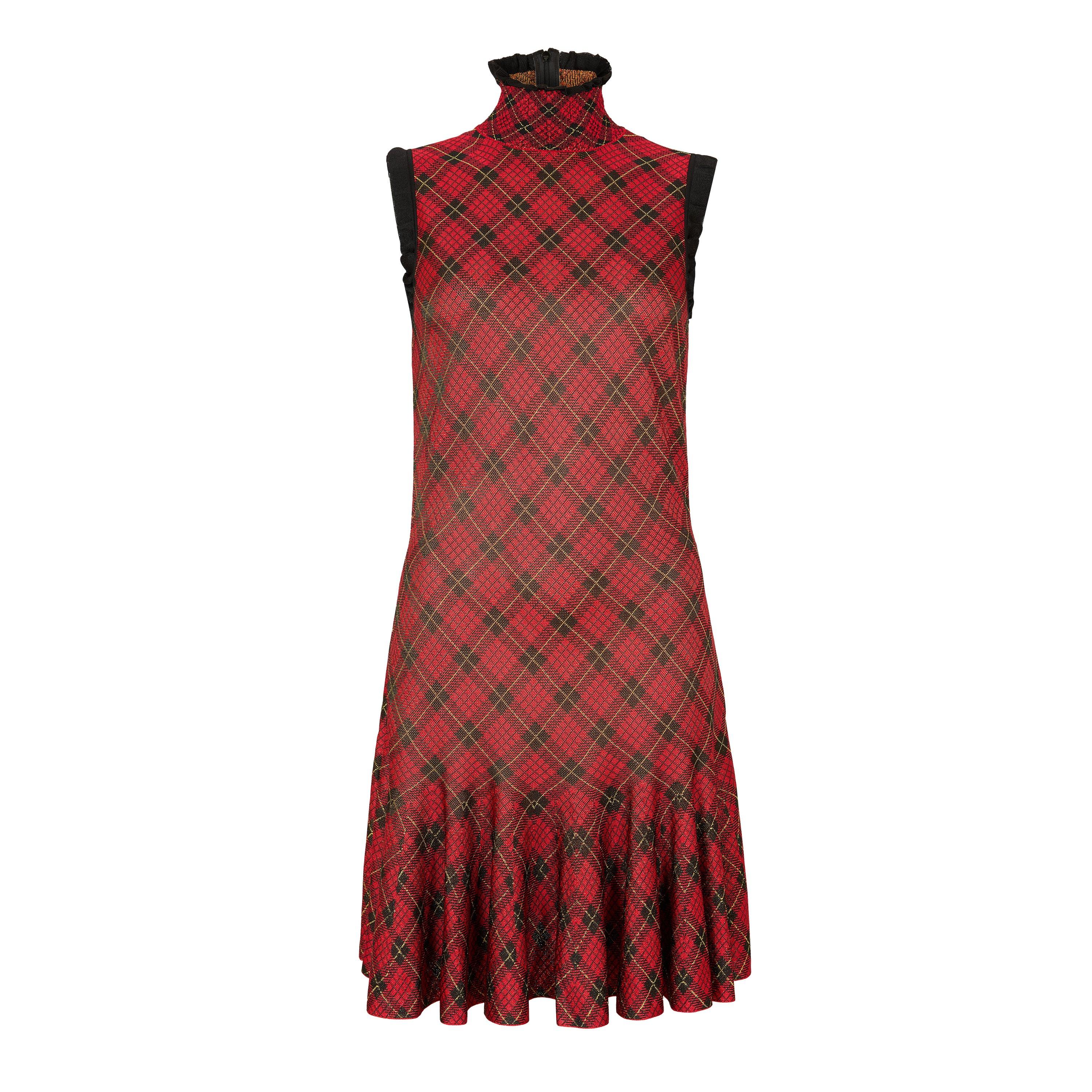 Red/Blk/Ylw - Alexander McQueen - Women's Alex Check Mini Dress - 1
