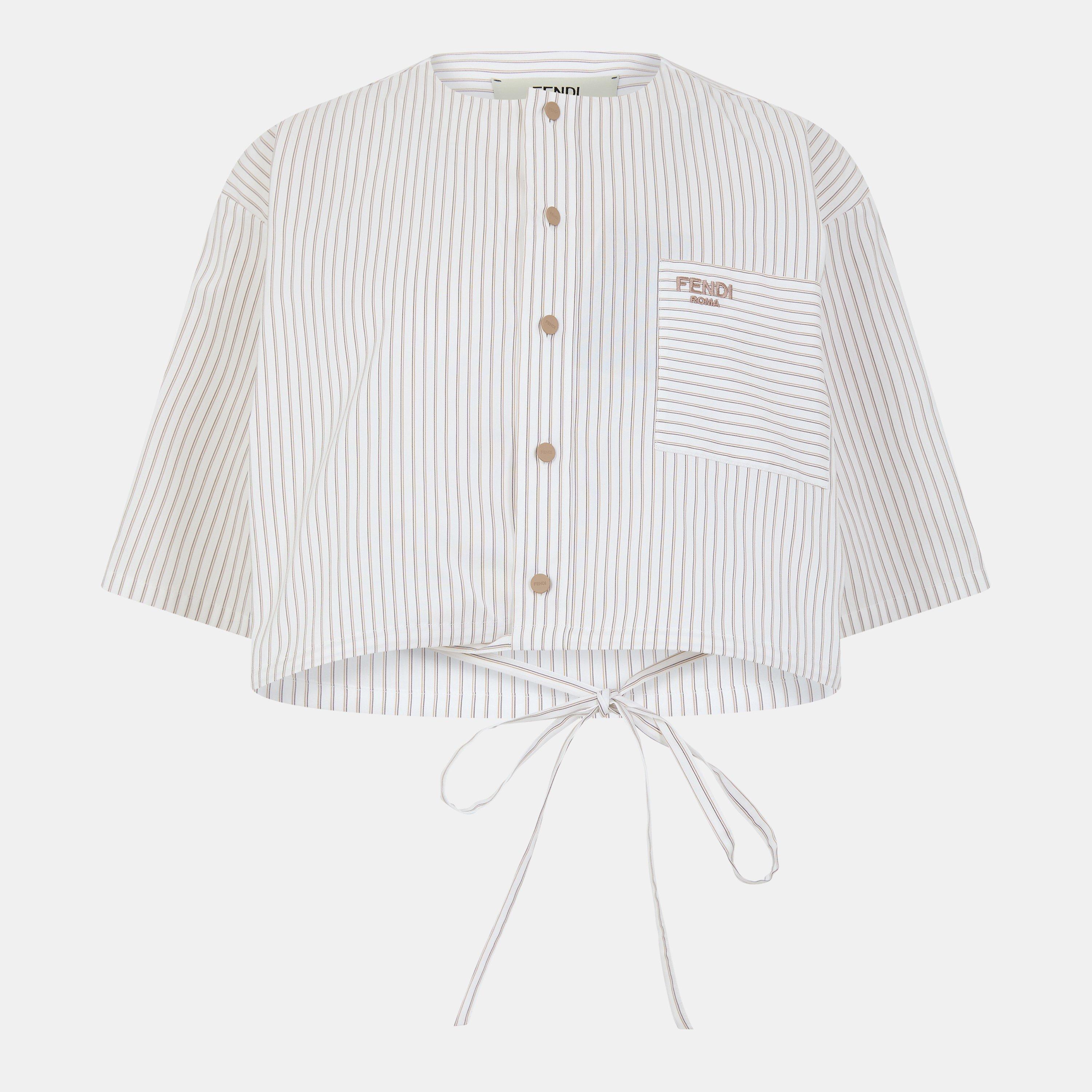 Fendi Tied Striped Cropped Shirt - Cream - Size 42 (UK 10)