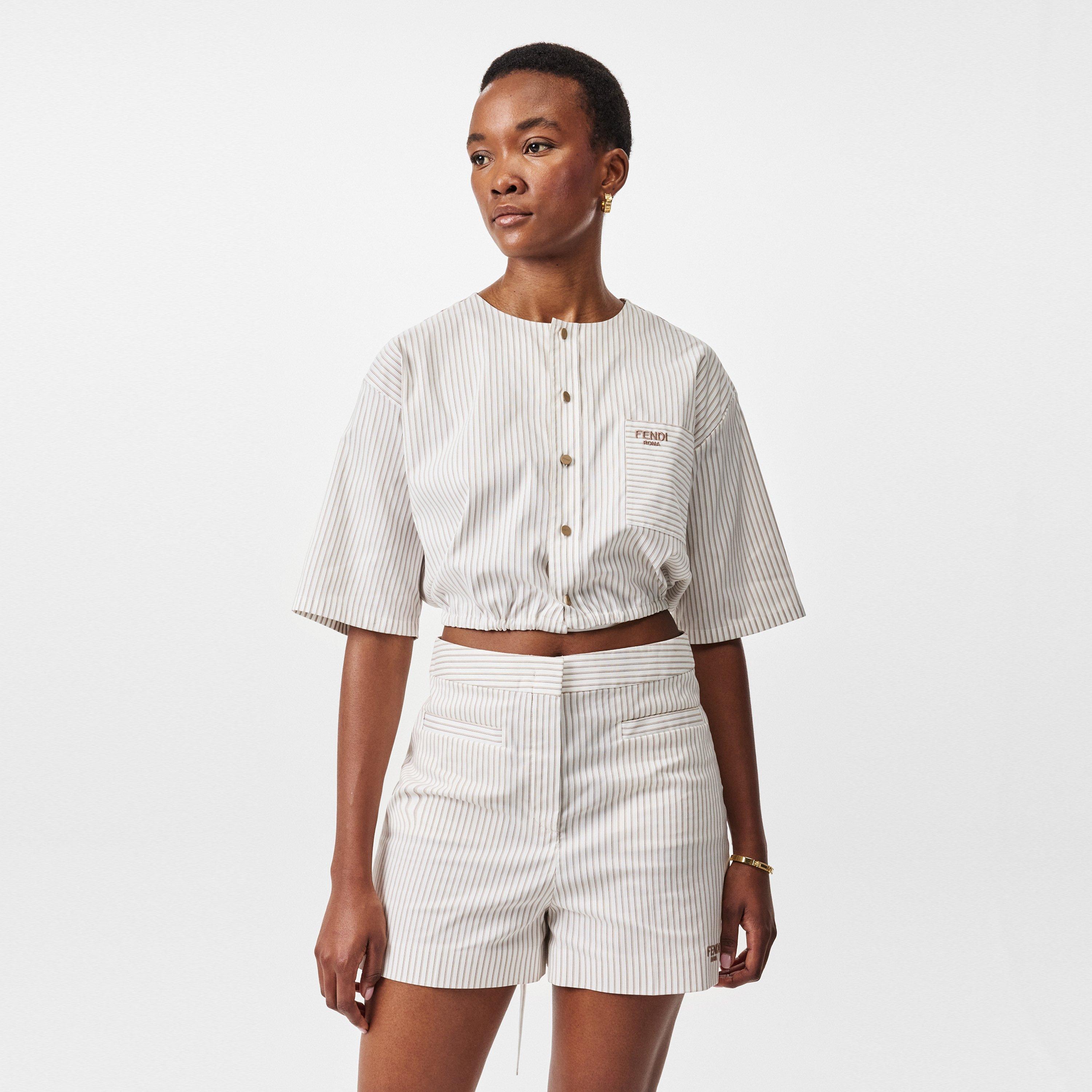 Cream - Fendi - Tied Striped Cropped Shirt - 3