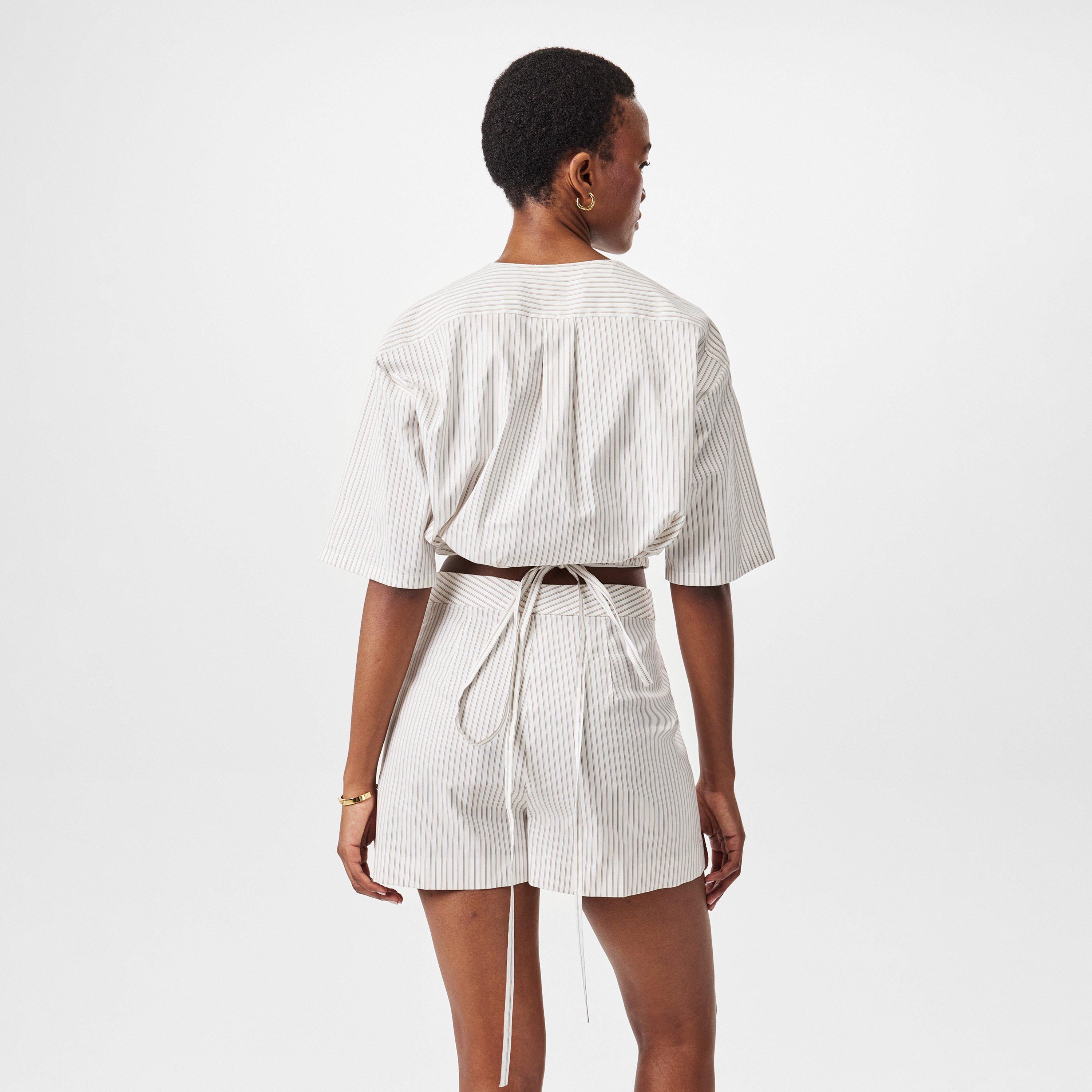 Cream - Fendi - Tied Striped Cropped Shirt - 4