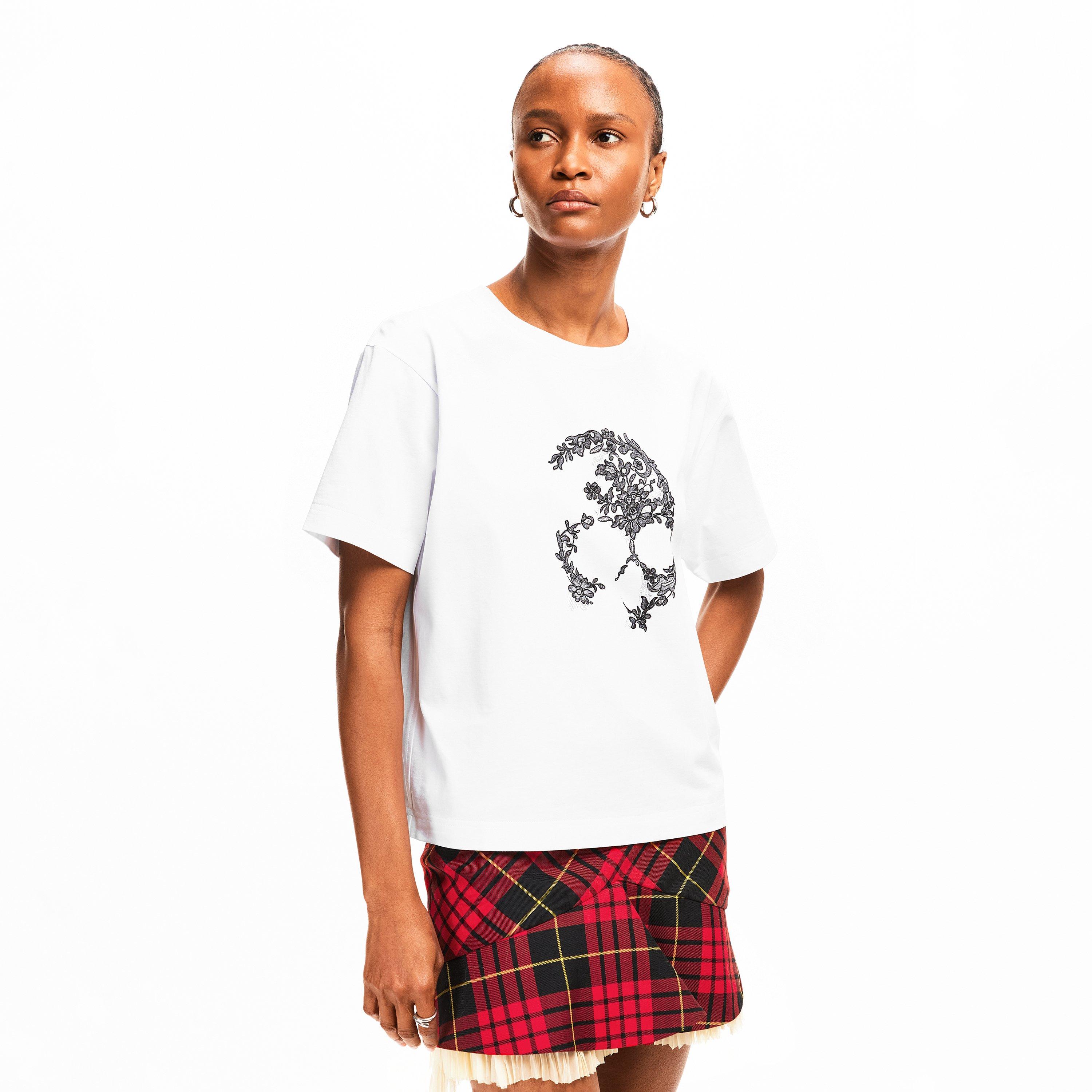 White/Black - Alexander McQueen - Women's Alex Skull Lace T-Shirt - 3