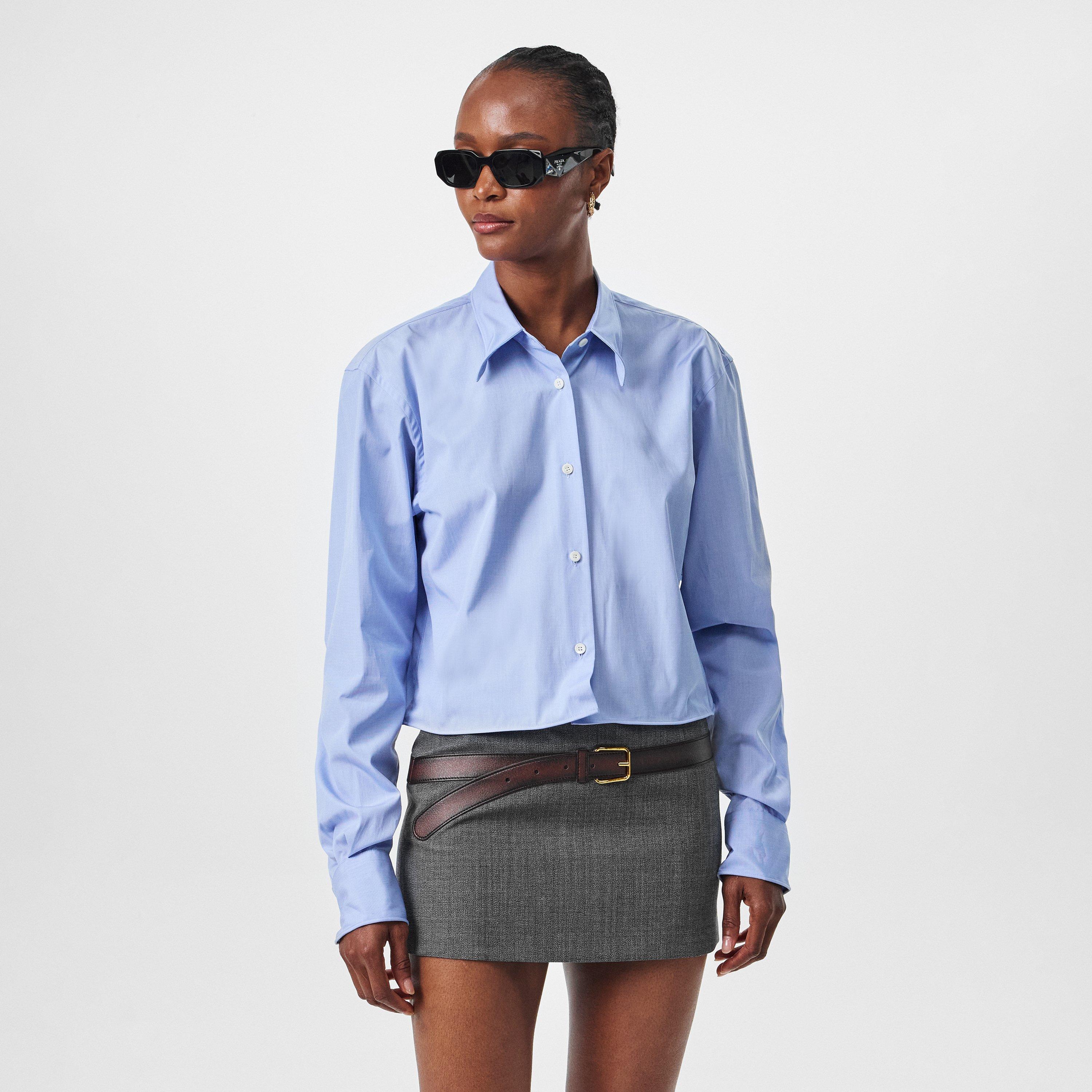トップス prada blue border Prada | Women's Cropped Short Sleeve Oxford Shirt | Oxford Shirt
