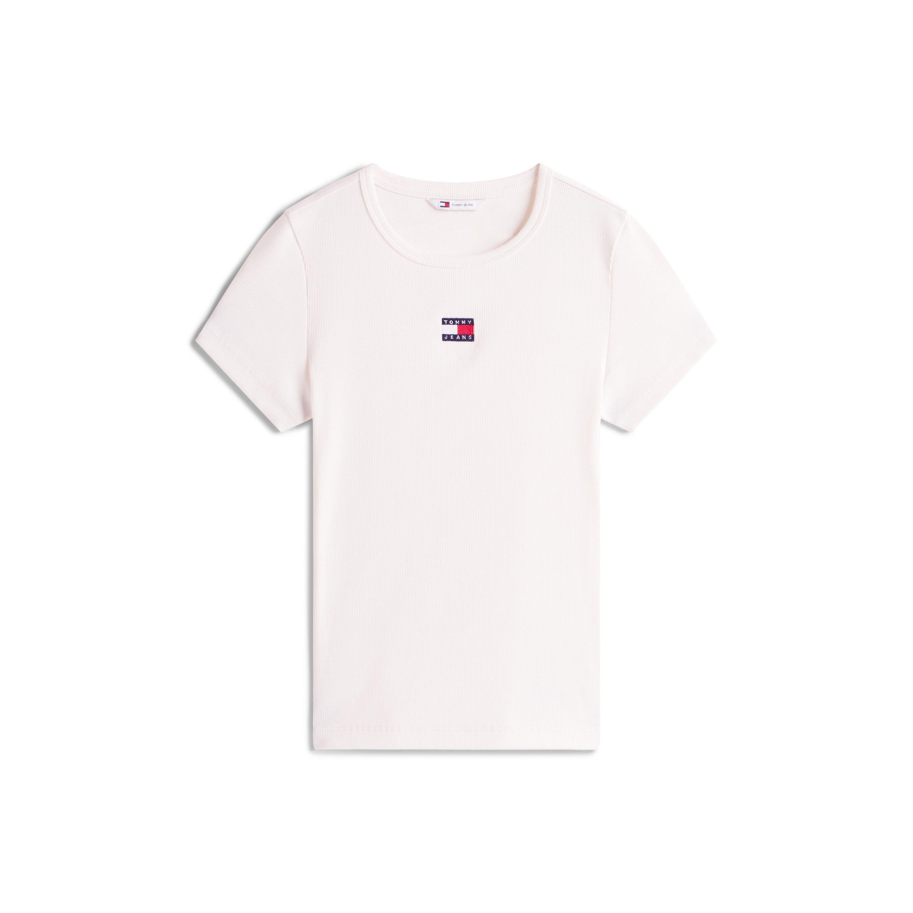 Tommy Jeans Women's Tj Badge Rib Regular Fit T-Shirt - Ancient White - 12 (M)